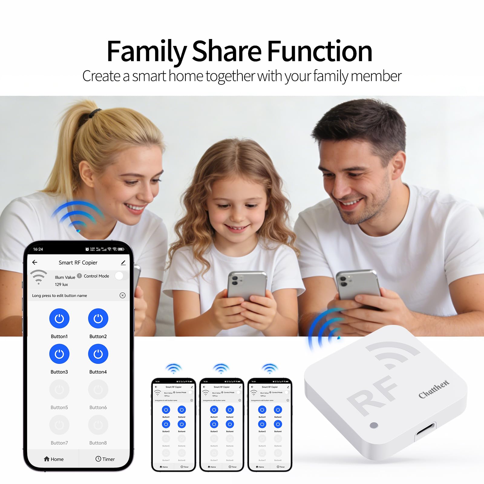 Télécommande Intelligente RF WiFi, Apprentissage de Programmation, Réglage d'Horloge, Adaptée aux Dispositifs RF tels que Rideaux Motorisés et Éclairage à Commande Distante Compatible Alexa