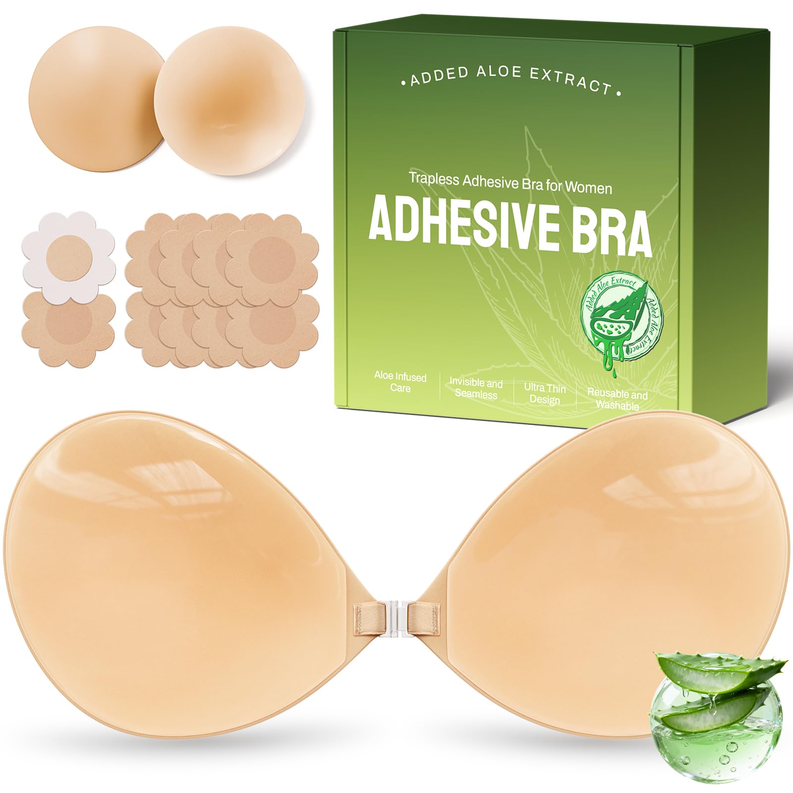 Photo 1 of MSHalo Ultra Invisible Sticky Bra Push Up, Strapless Adhesive Bra for Women's Exotic Bras, Reusable Silicone Sticky Boobs for Backless Dress (C Cup, Beige)