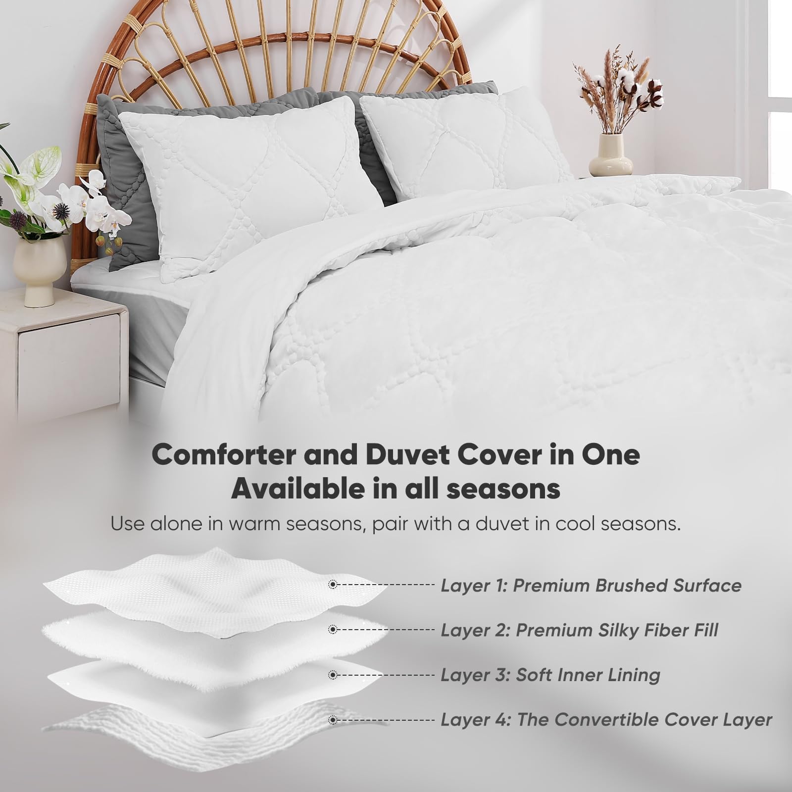 Parure De Lit 2 Pièces Elegear - Housse De Couette 140x210cm + Taie 50x75cm - Coton 140g/m² Doux Et Respirant - Gris