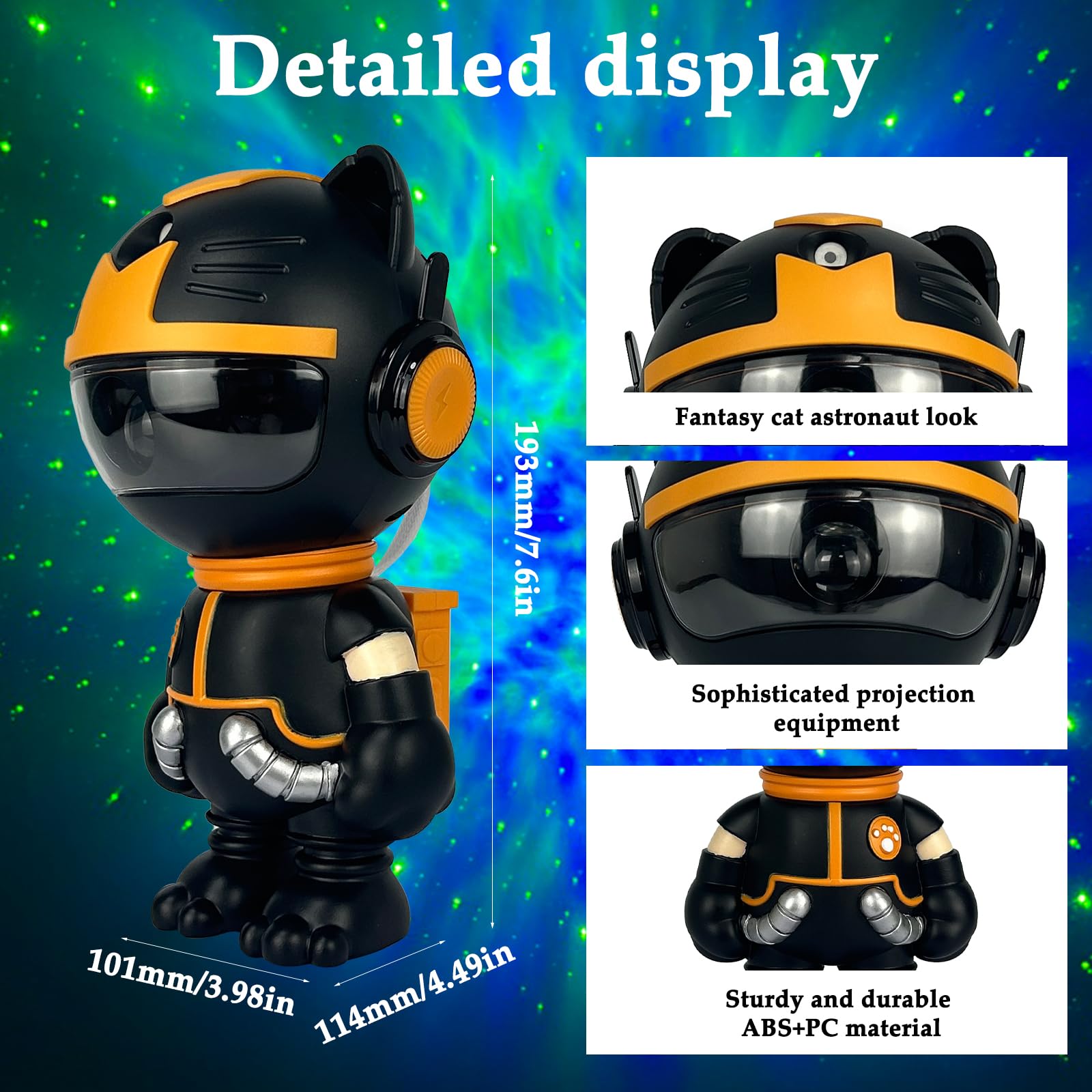 Lampada LED Gatto Astronauta Proiettore Stelle,Proiettore Lampada LED Ricaricabile per Bambini Girevole a 360°,Luce Notturna Neonato Soffitto Con 12 Effetti Di Luce,Telecomando,Cavo Dati USB