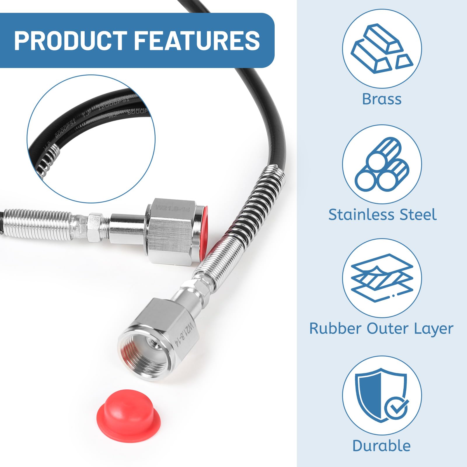 LALAGO 1 Metro Tubo di Trasferimento, Tubo per Impianto di Spillatura per Gas Inerte Filettatura 2 x W21,8 x 1/14" per Argon, CO2, Gas Inerte, Elio, Come Raccordo di Trasferimento