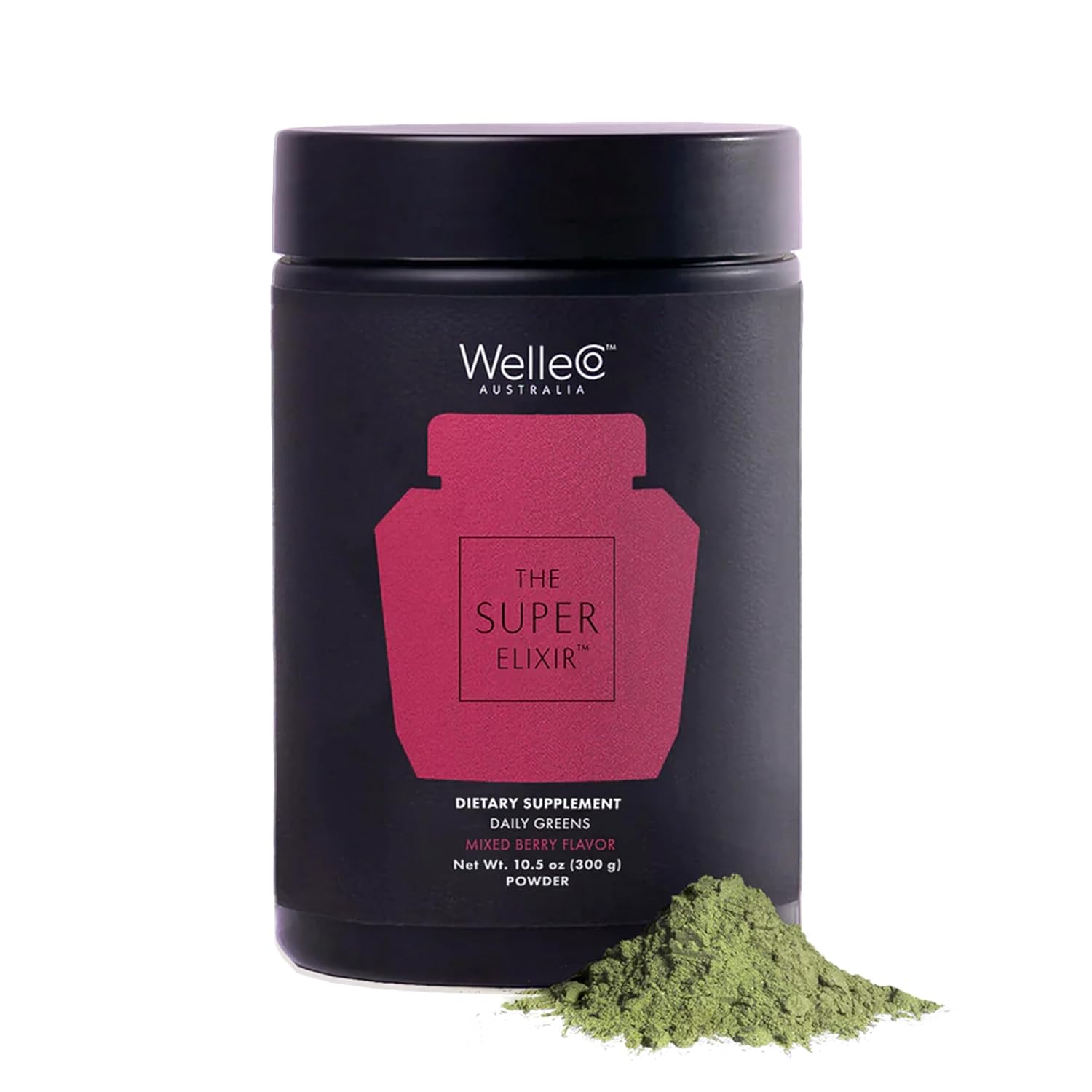 WelleCo The Super Elixir Daily Greens Powder, Probiotic Drink Mix with Whole Foods, Gluten Free, Vegan Gut Health Powder, Energy, Immunity, Healthy Skin, Hair & Nails (300g, Mixed Berry)