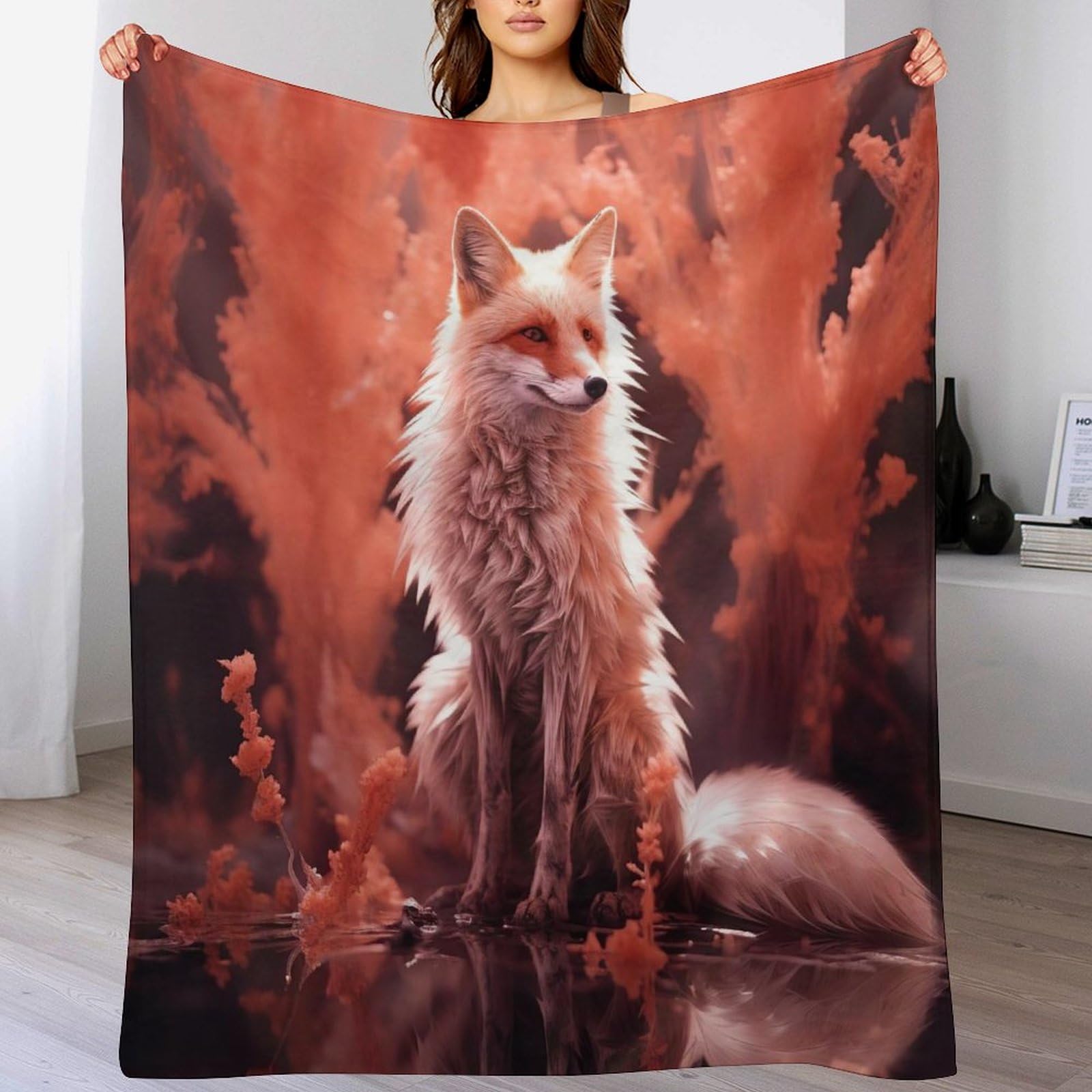 Plaid renard polaire doux pour jete de canape et cocooning