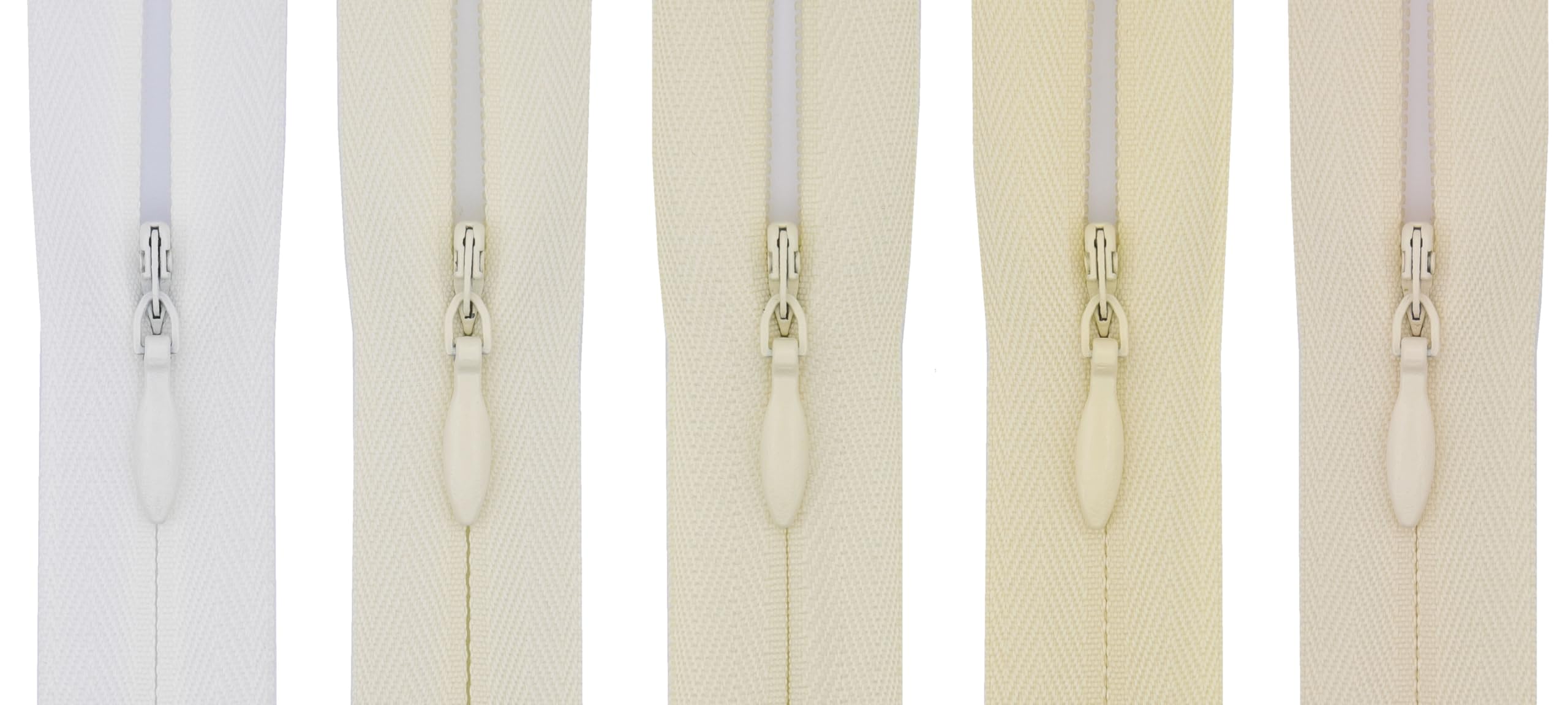 #3 Invisible Zips, 5 Pack, 8 Inch, White & Ivory