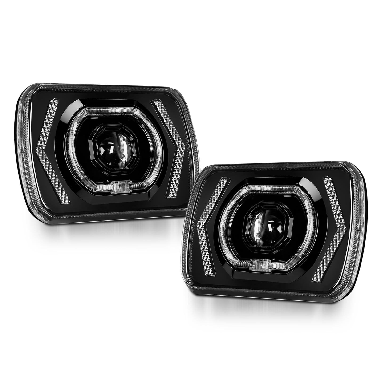 aqxreight Reflektory LED 5x7 Cali, Wysoka Wiązka Mijania z DRL i Kierunkowskazem, 2 szt. Prostokątne Reflektory do Samochodów Motocykli Klasycznych Pojazdów