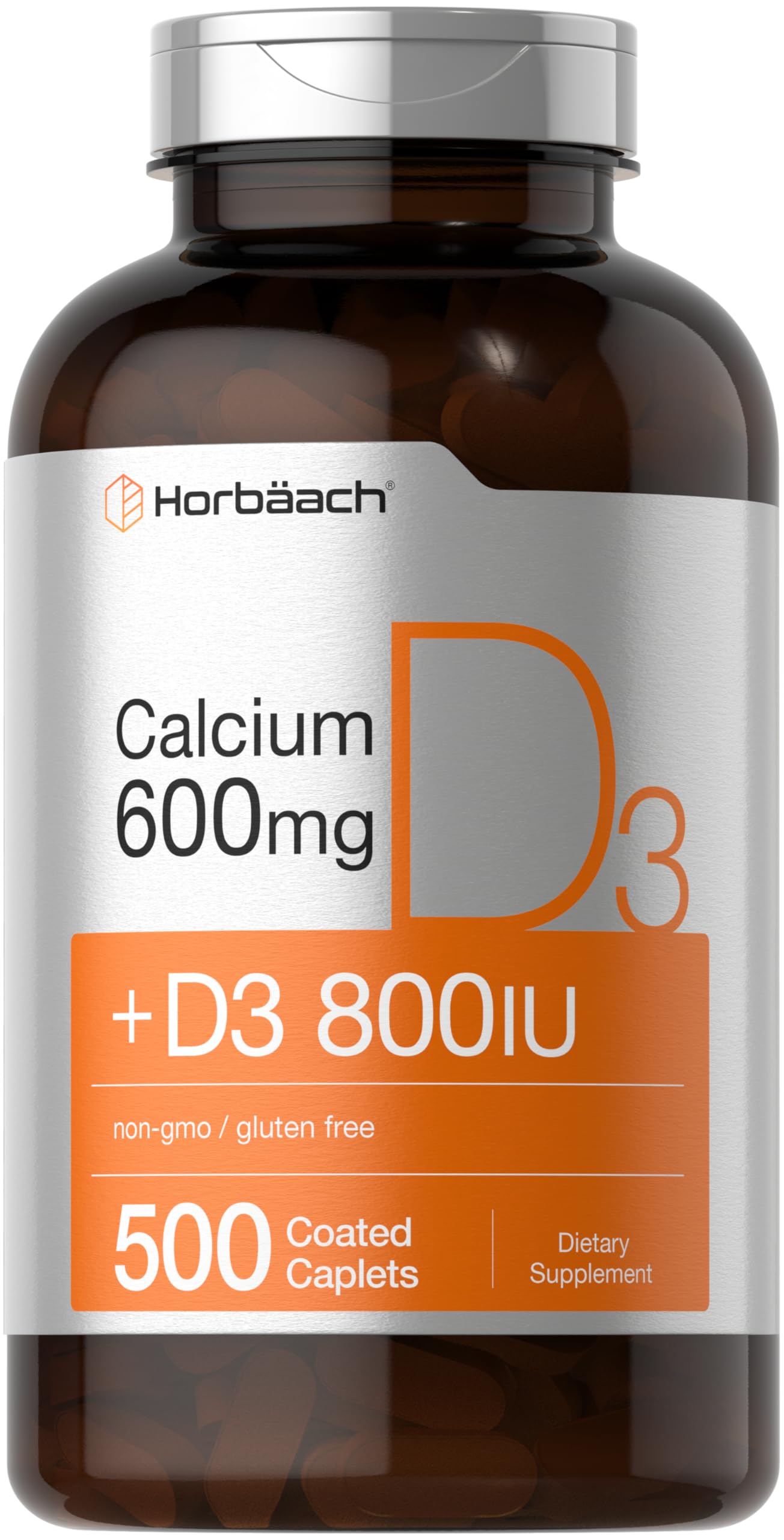 Horbaach Calcium 600 mg with Vitamin D3 | 500 Coated Caplets