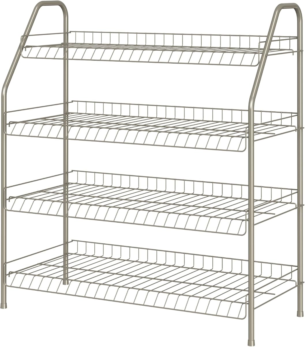 4-Tier Wire Shoe Rack Organizer, Nickel Finish, Easy to Assemble, Holds 12 Pairs, for Closet, Bedroom with Sturdy Design