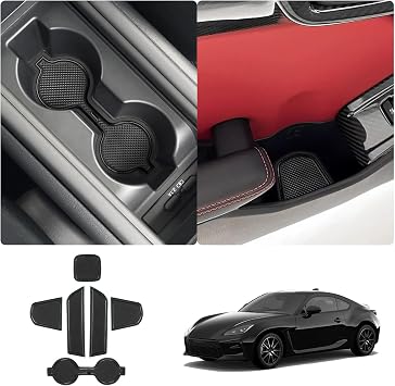 2022-2026 GR86 ZN8 Center Console Liners Mats Cup Holder Inserts Mats Non-Slip Center 2025 2026 GR86 Console Liner Trim Mats Anti-dust Door Pocket Liners Accessories 6 PCS Black