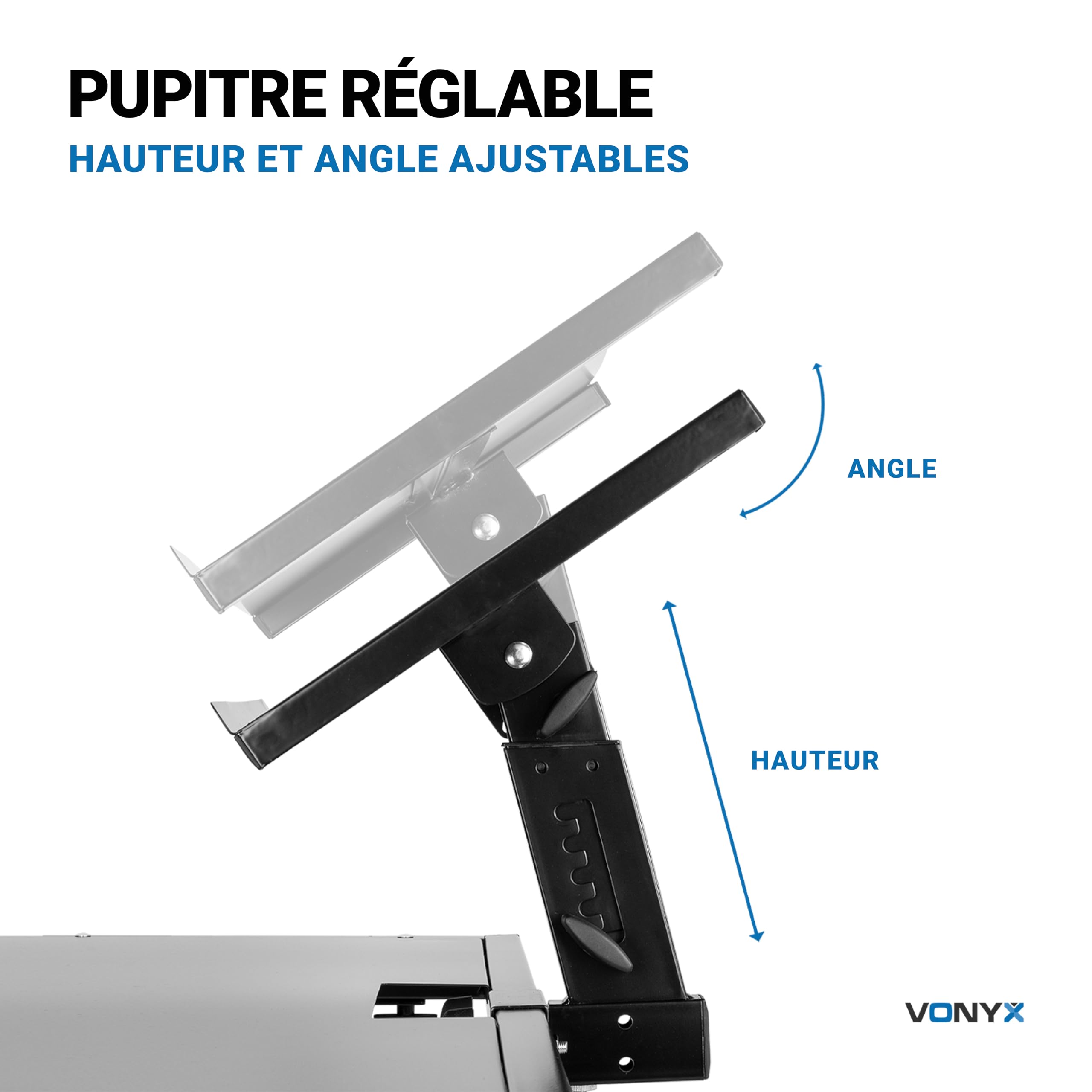 Vonyx Support DJ Réglable Deck Mixage Contrôleur Résistant | Support Stable pour Équipement DJ, Montage Rapide et Sécurisé, Structure Robuste pour Tables de Mixage, Contrôleurs et Scène