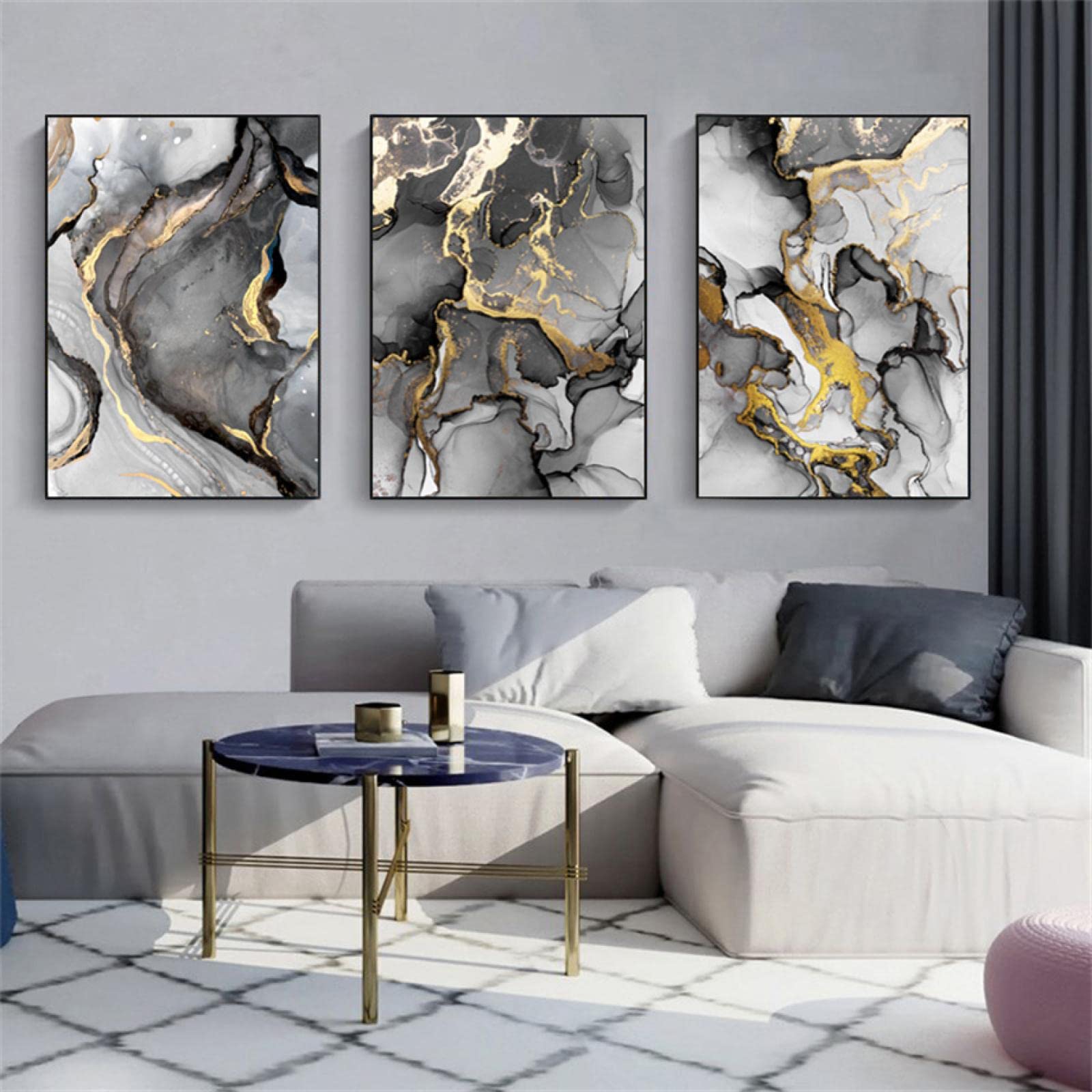 Oro negro lienzo abstracto pintura de mármol carteles impresiones modernas minimalistas cuadros modulares para la sala de estar Decor del hogar 30x40cmx3pcs marco interior