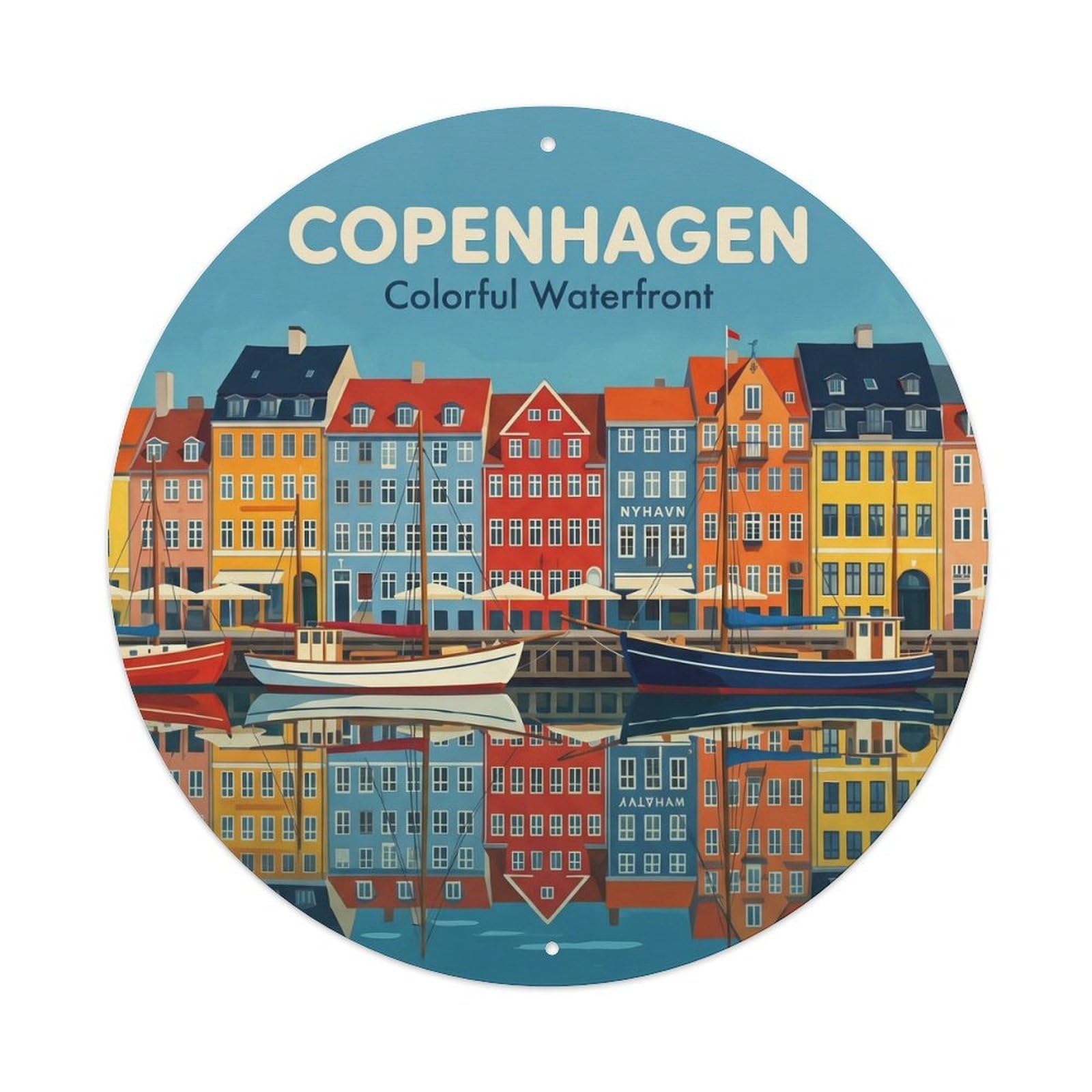 Yrnq Vintage Style Vintage Travel Harbor Denmark Vintage Metal Tin Sign Plaque Wall Decor For Cafe, Club, Garden Round Metal Poster 8X8inch