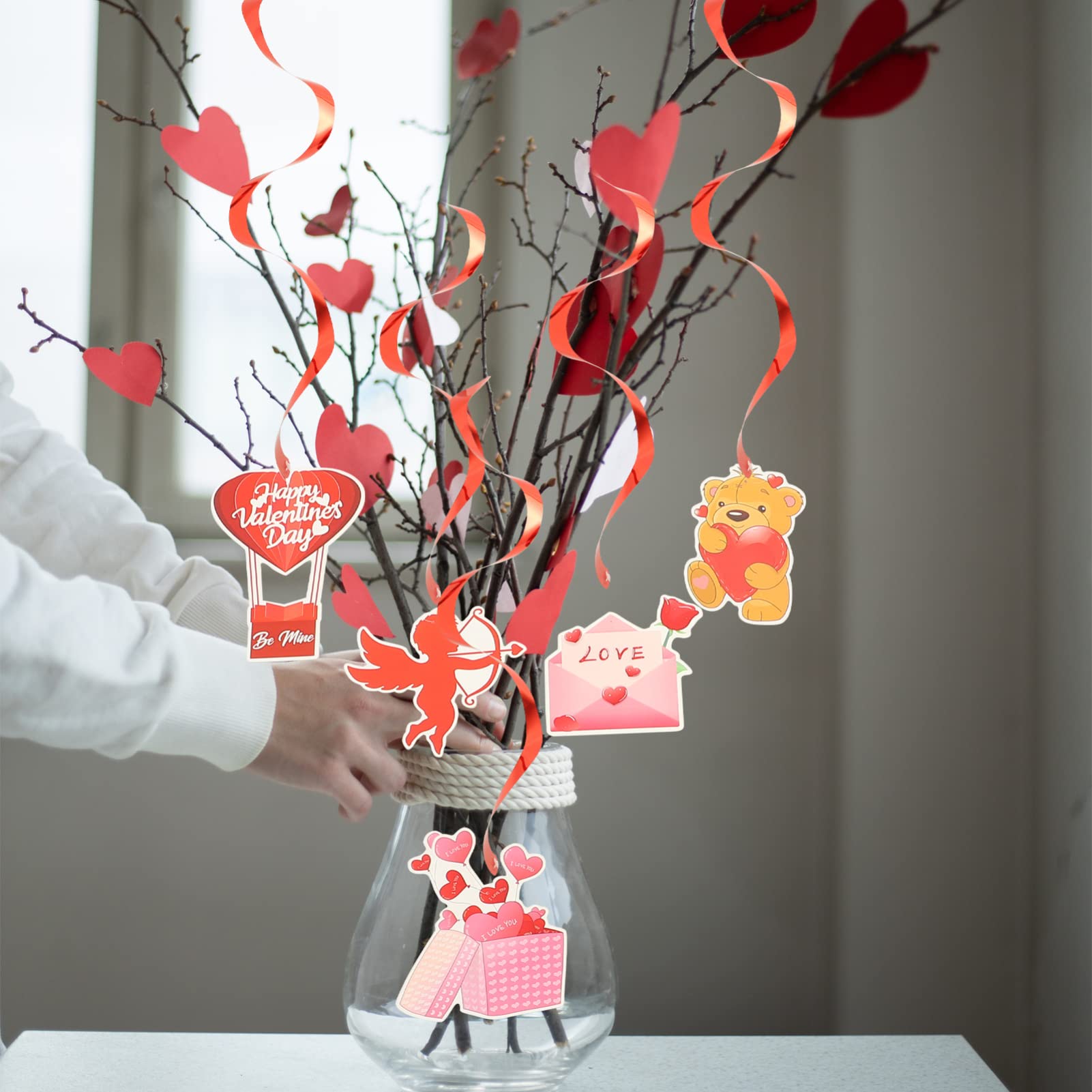 PRETYZOOM 5 Sätze Valentinstag-spirale Hängend Valentinsgrüße Bänder Deckenverkleidung Hochzeitsdeko Spiralanhänger Zum Valentinstag Strudelanhänger Zum Valentinstag Papier 12 Stück * 5