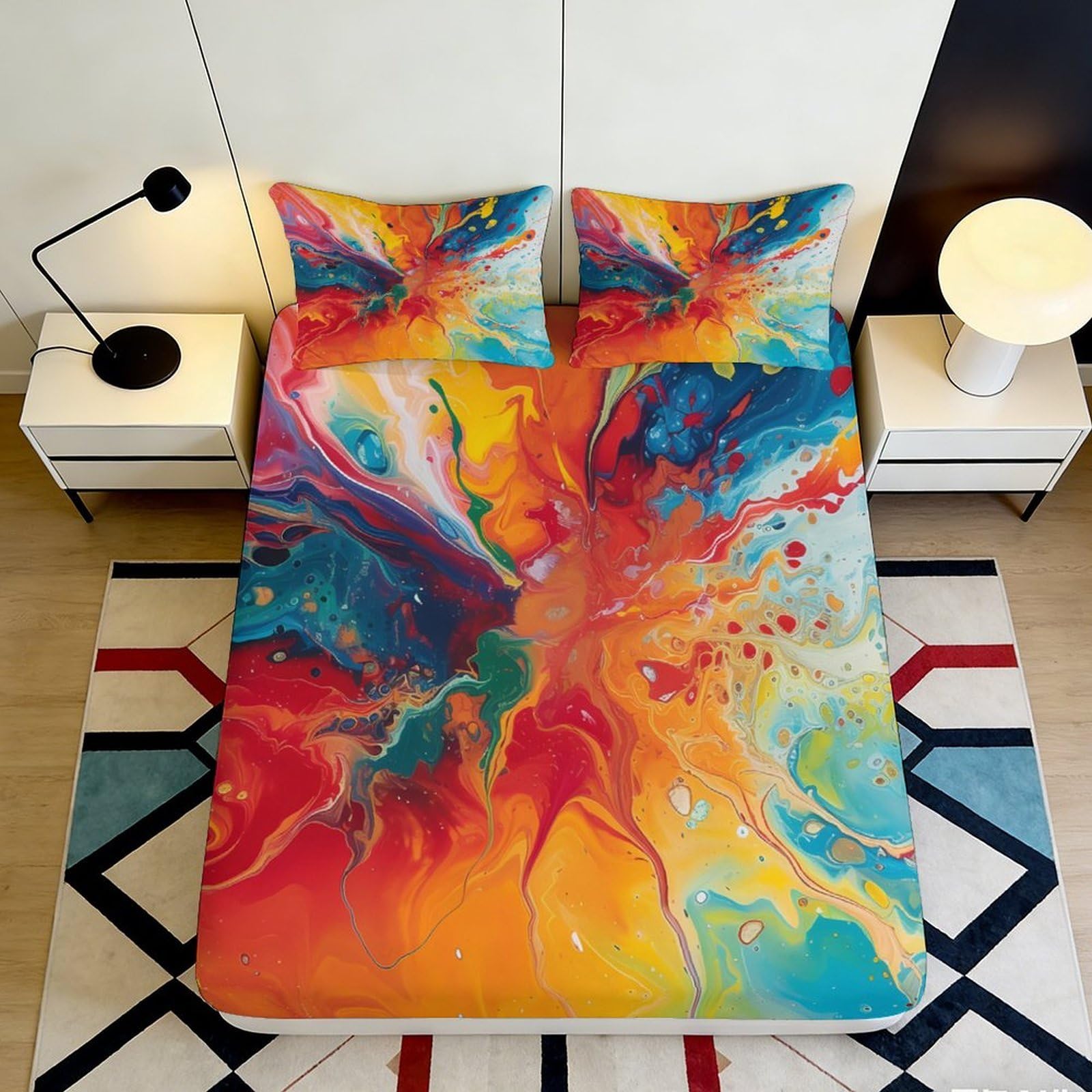Pnayamiorkfel Style-6 3D Printed Abstract Splash Fitted Sheet Microfiber Vibrant Color Burst Bed Cover For Bedroom Guest Room Decor 90X200x25cm