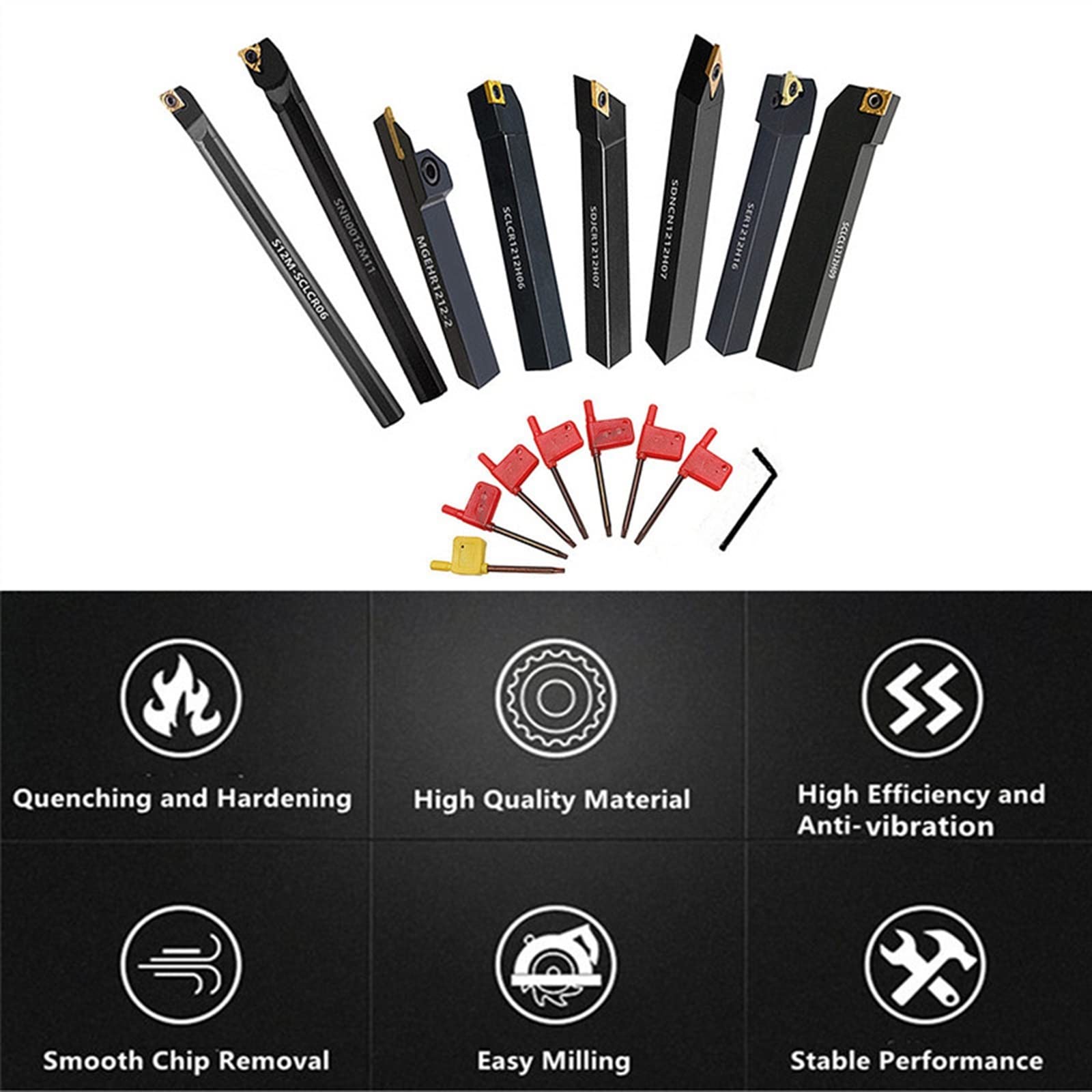 Portaherramientas de torneado CNC 8MM, 10MM, 12MM, 16MM, barra perforadora con insertos aplicables, juego llaves for y roscado(8set-10mm,Aluminum Durable)