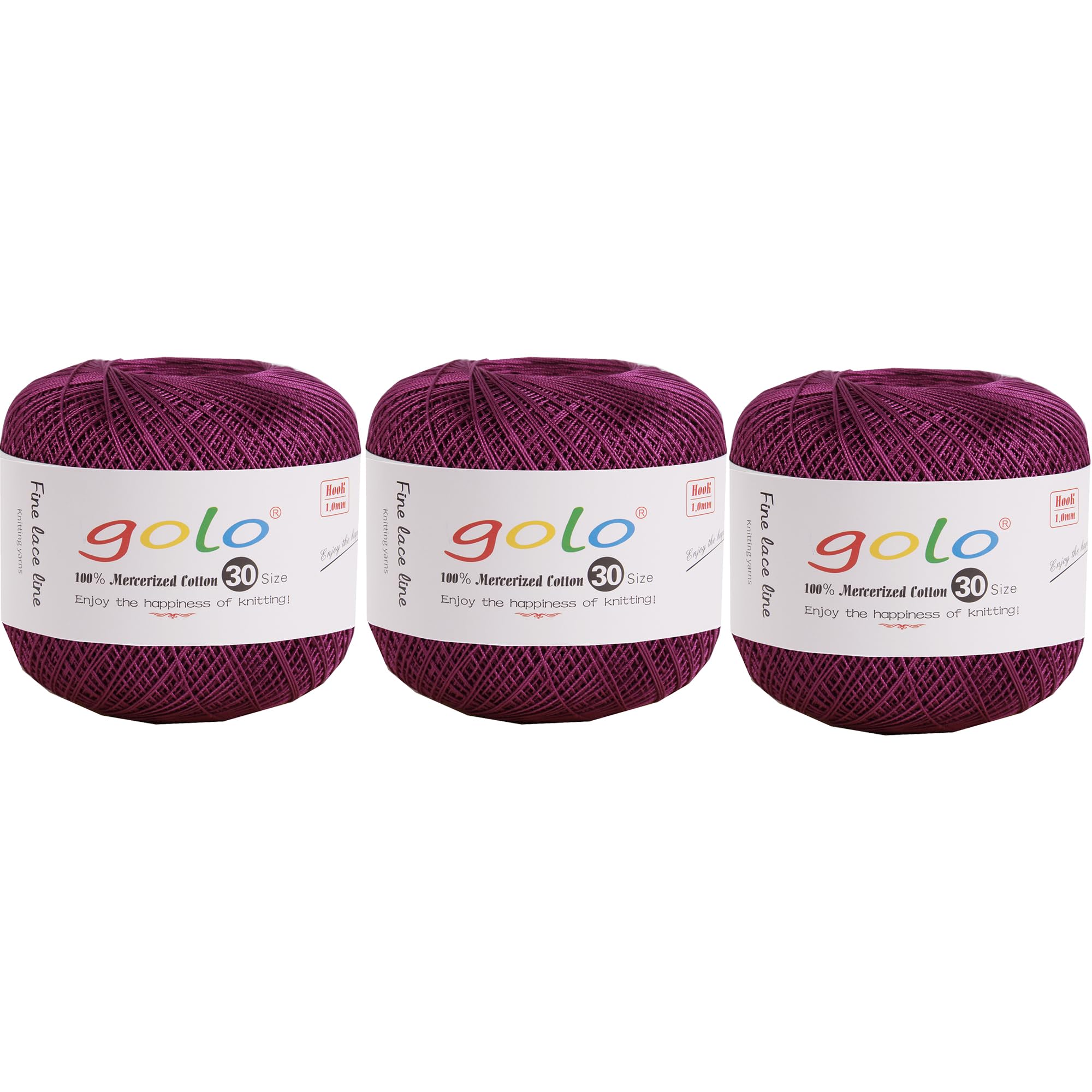 golo 3 Skeins Crochet Thread Size 30 Embroidery Thread Yarn for Hand Kniting Yarn for Tatting 191