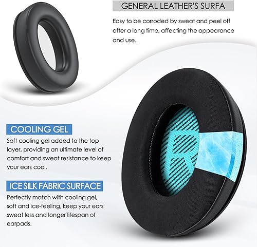 Miniatura 6 de Almohadillas de gel refrescante para auriculares Bose QC25, almohadillas de repuesto para auriculares Bose QuietComfort QC2 QC15 Ae2 Ae2i Ae2w, tela
