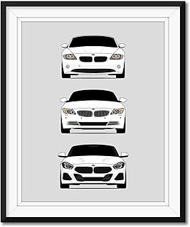 BMW Z4 Generations Inspired Poster Print Wall Art Handmade Decor of the History and Evolution of the BMW Z4 (E85 E86, E89, G29) (Unframed)