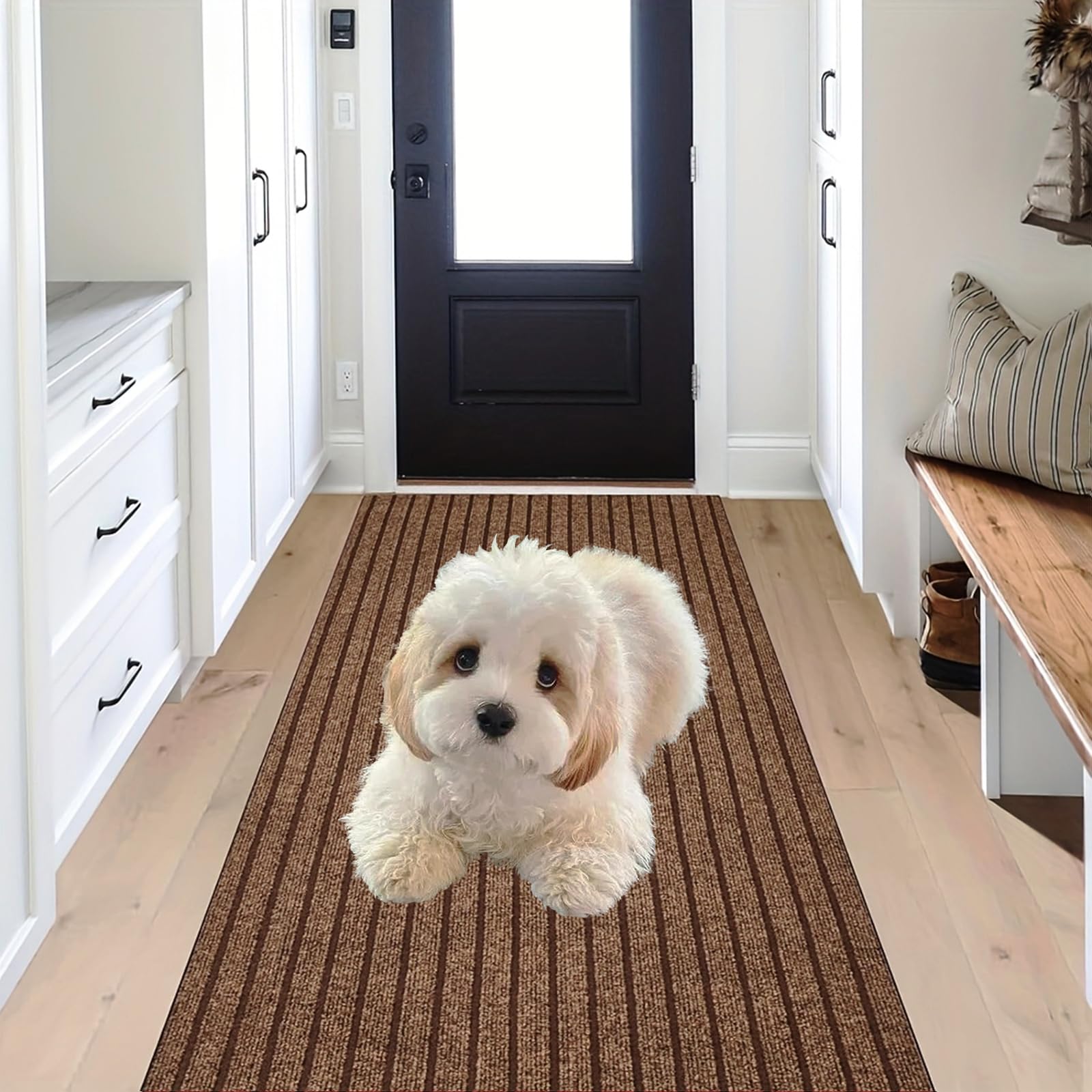 Jyswx Kitchen & Hallway Rug Runner – Modern Kitchen Rug for Kitchen & Dining Room, Non-Slip, Washable, Brown, 40 x 400 cm