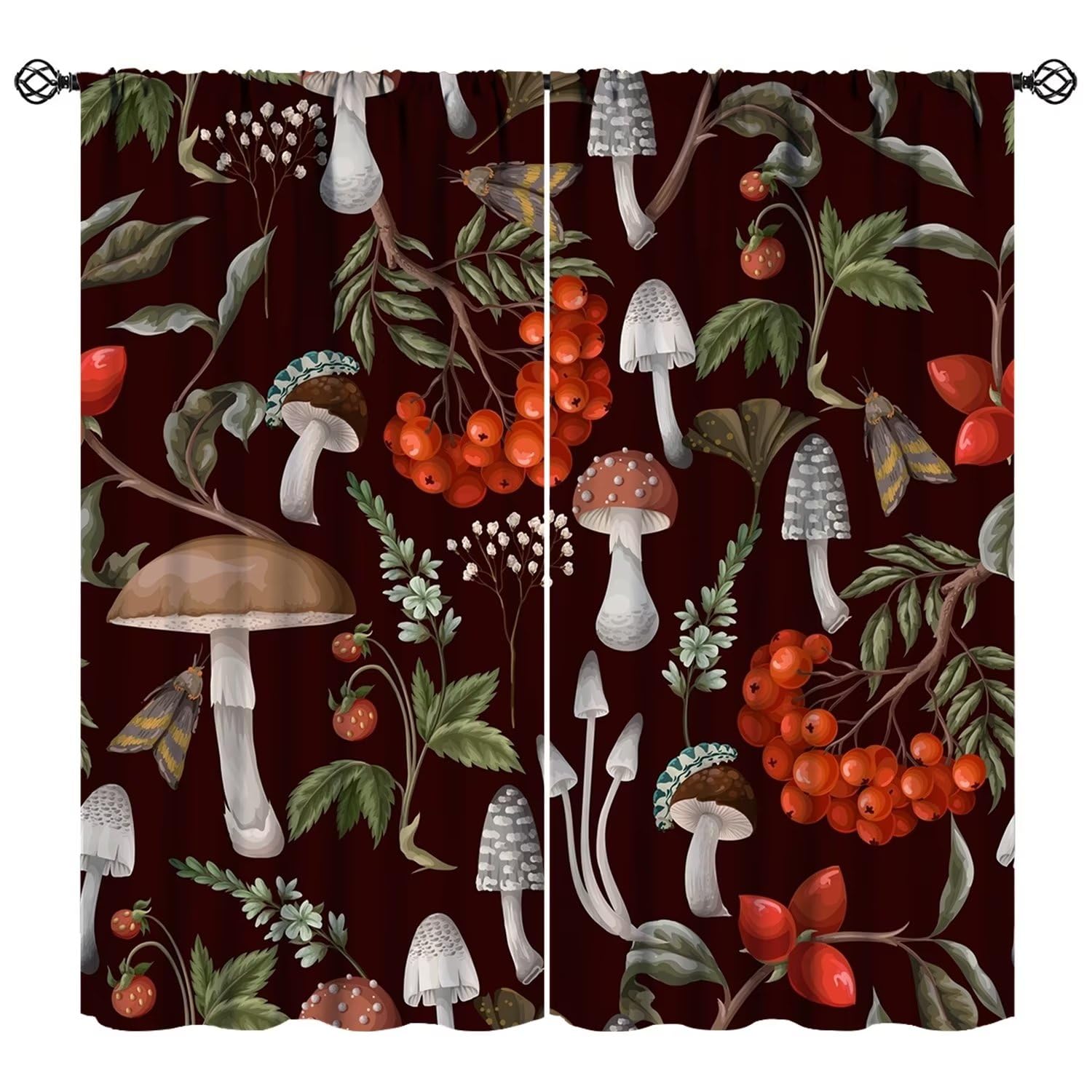 JESTRONRY Mushroom Curtains,Farmhouse Rustic Herbs Plant Botanical Print Theme Home Fabric Living Room Bedroom Kitchen Bathroom Decor W42xL45in