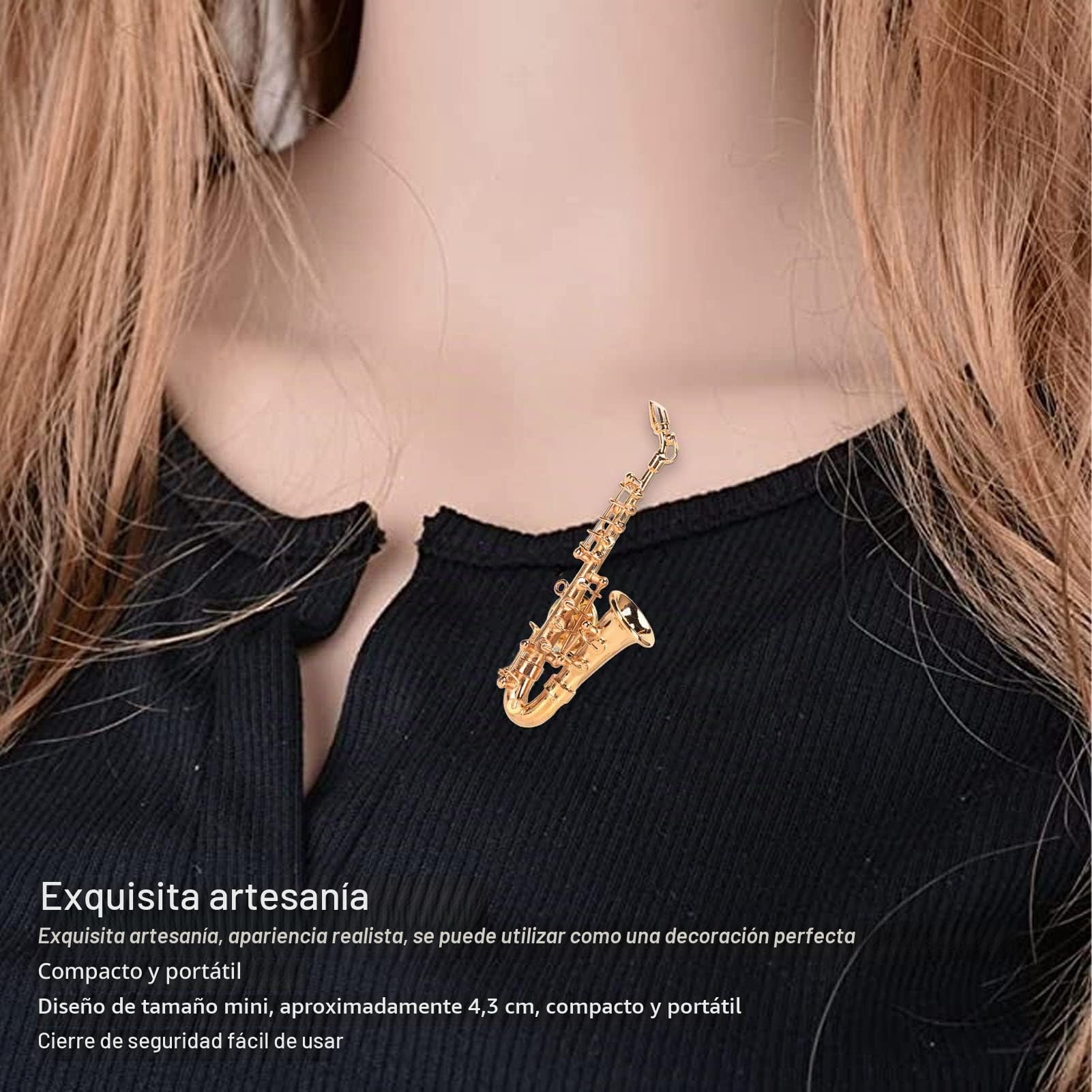 Broche de Instrumento Musical, Forma de Saxofón Realista Broche Musical en Miniatura Moda Dorada Exquisita con Caja de Regalo para Cumpleaños