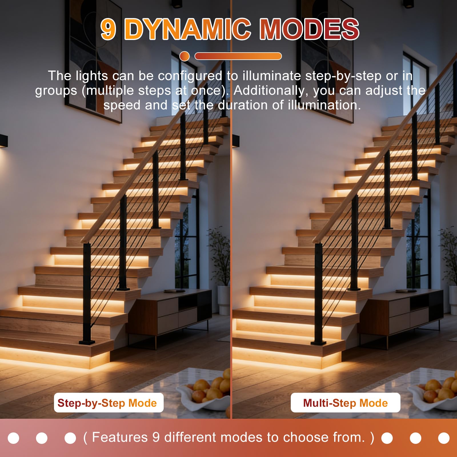 Intelligente Treppenbeleuchtung 16 Stufen Warmweiß 3000K | Bewegungsmelder Treppenlicht mit App & RF-Fernbedienung, Bluetooth Smart Stair Light, COB LED Streifen Indoor