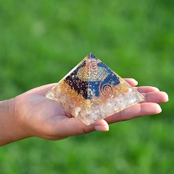 Orgonite Crystal Orgone Pyramid for Triple Health Protection with Black Tourmaline, Citrine and Rose Quartz Positive Energy Generator for Healing, Wealth and Prosperity