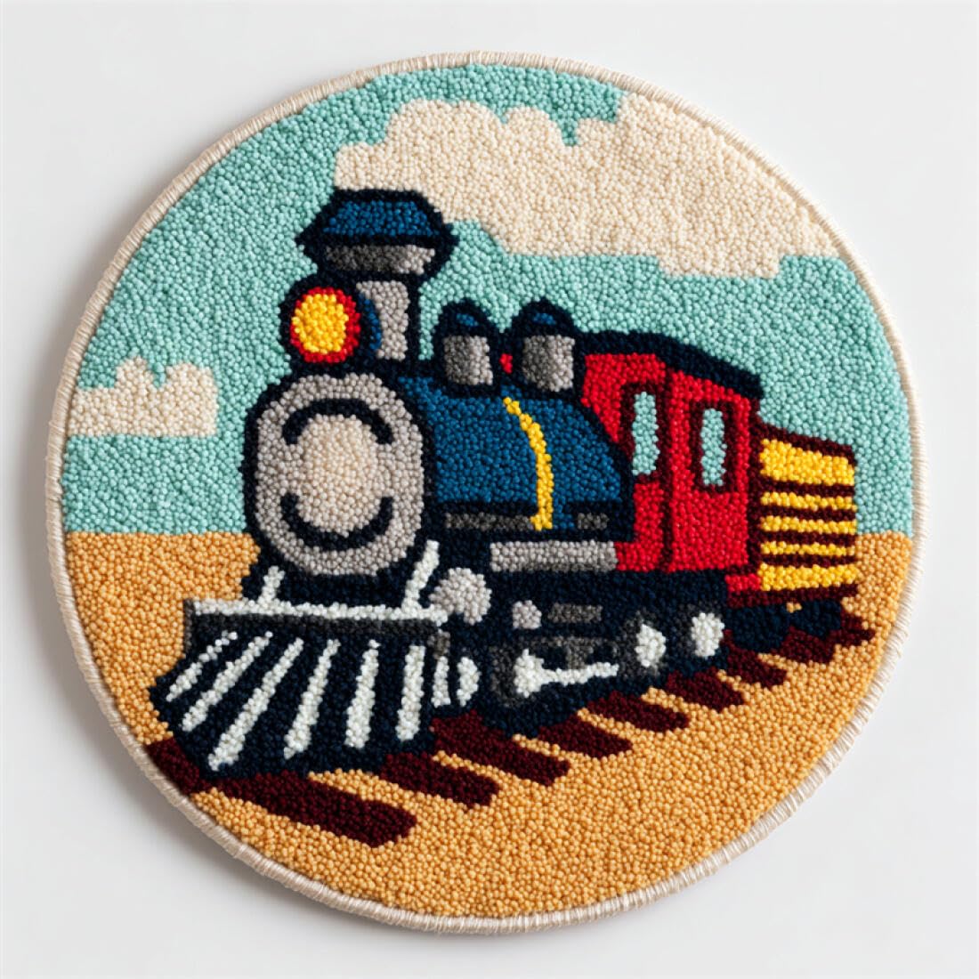 Rqwybcaxn DIY Rug Latch Hook Kits for Teens Needlework Kit Vintage Train 80x80cm Round Tapestry with Crochet Hook Study Craft Gift