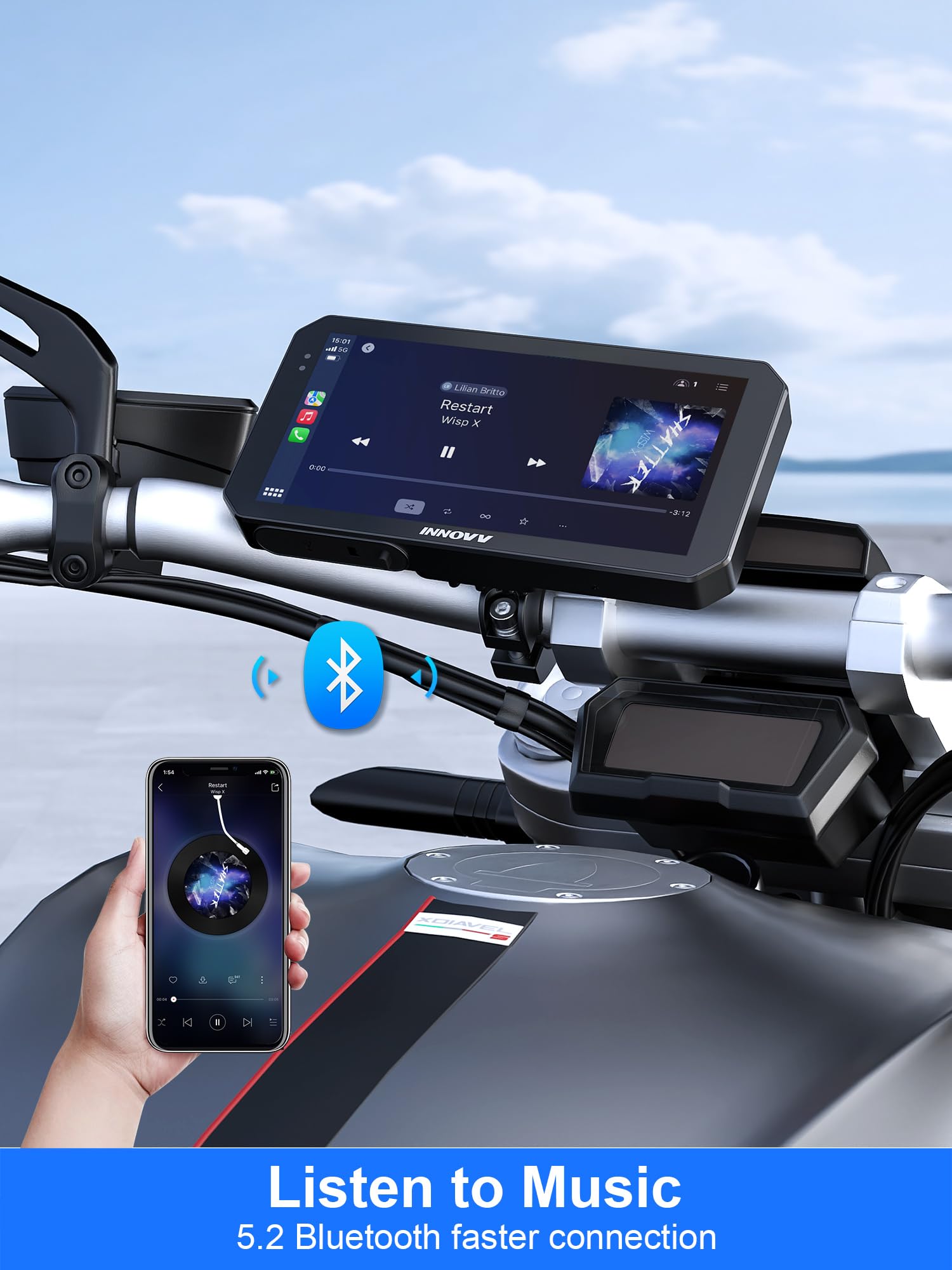 INNOVV N2 - Dash Cam per moto Carplay, touch screen da 6 pollici, supporta Android Auto e iOS, fotocamera anteriore e posteriore 2K 2K con navigazione GPS, modalità parcheggio, musica, Wi-Fi 5.8G
