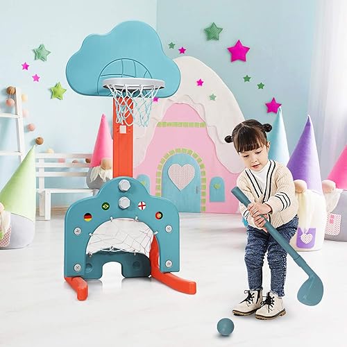 Vista 113 de Costzon Aro de baloncesto para niños, centro de actividades deportivas para niños pequeños con 5 niveles de altura ajustables, juego de juego