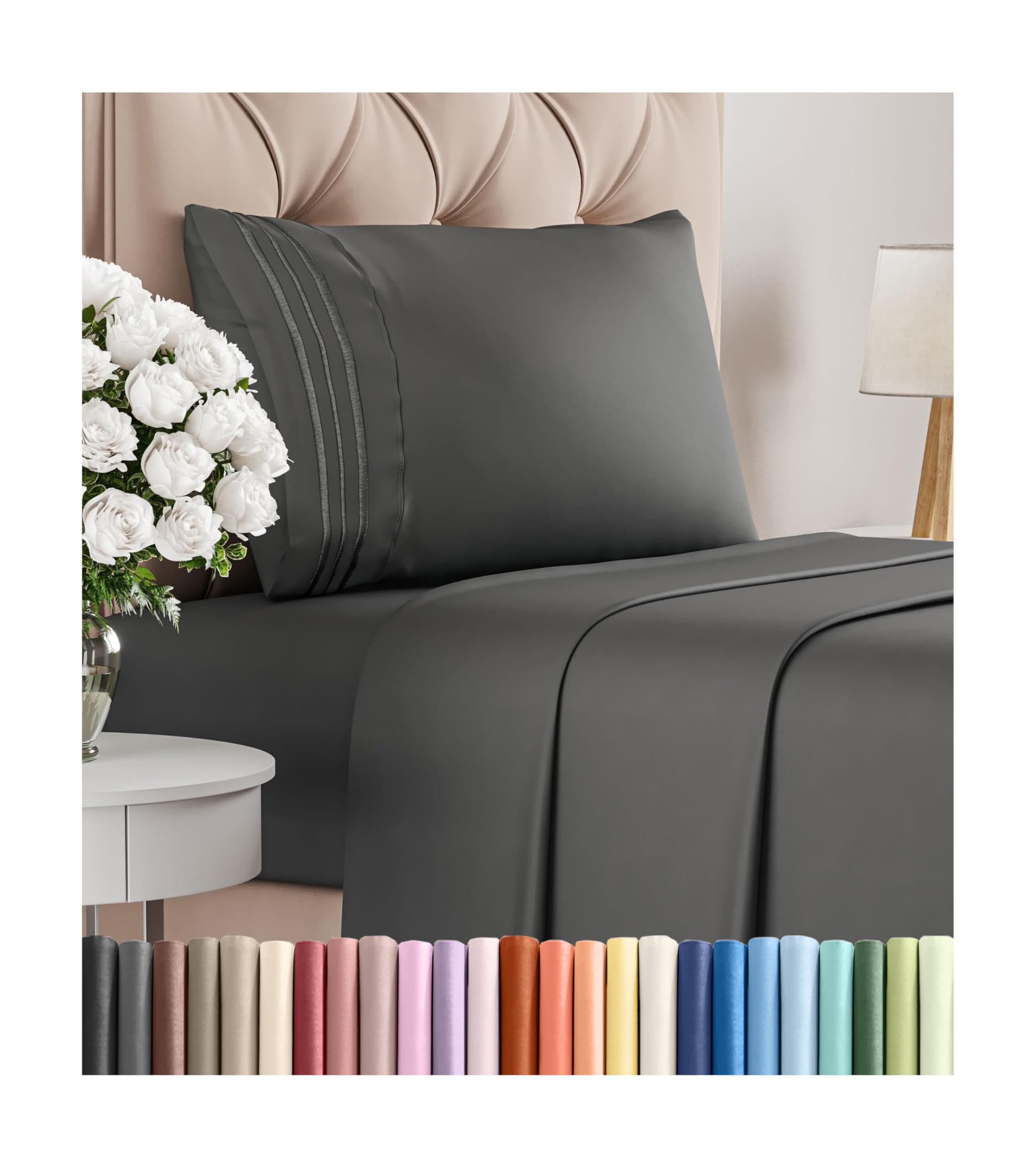 Twin XL Size 3 Piece Sheet Set - Comfy Breathable & Cooling Bed Sheets Set - Hotel Luxury Bedding for Women, Men, Kids, Teens, Boys & Girls - Deep Pockets, Soft and Wrinkle Free - Oeko-Tex - Charcoal