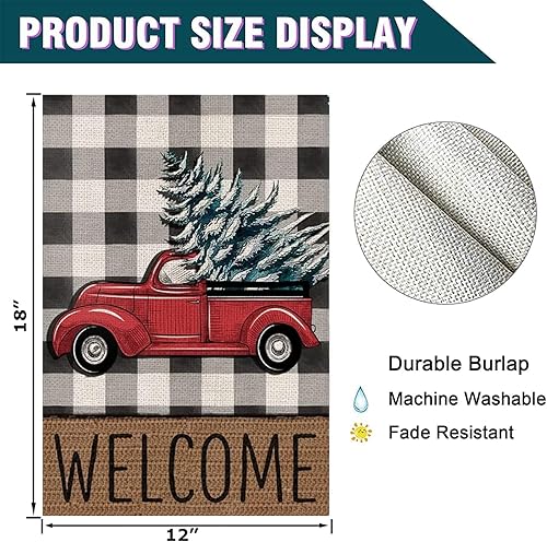 Miniatura 5 de Bandera de bienvenida de Navidad para jardín, floral, de doble cara, vertical, rústica, granja, patio, decoración de temporada al aire libre, 12 x