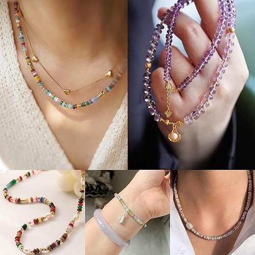 Miniatura 10 de ICAI - Cuentas espaciadoras naturales de 0.197 x 0.315 in, cuentas sueltas para hacer joyas, manualidades, diseño de 1 hebra de 15 pulgadas APPR