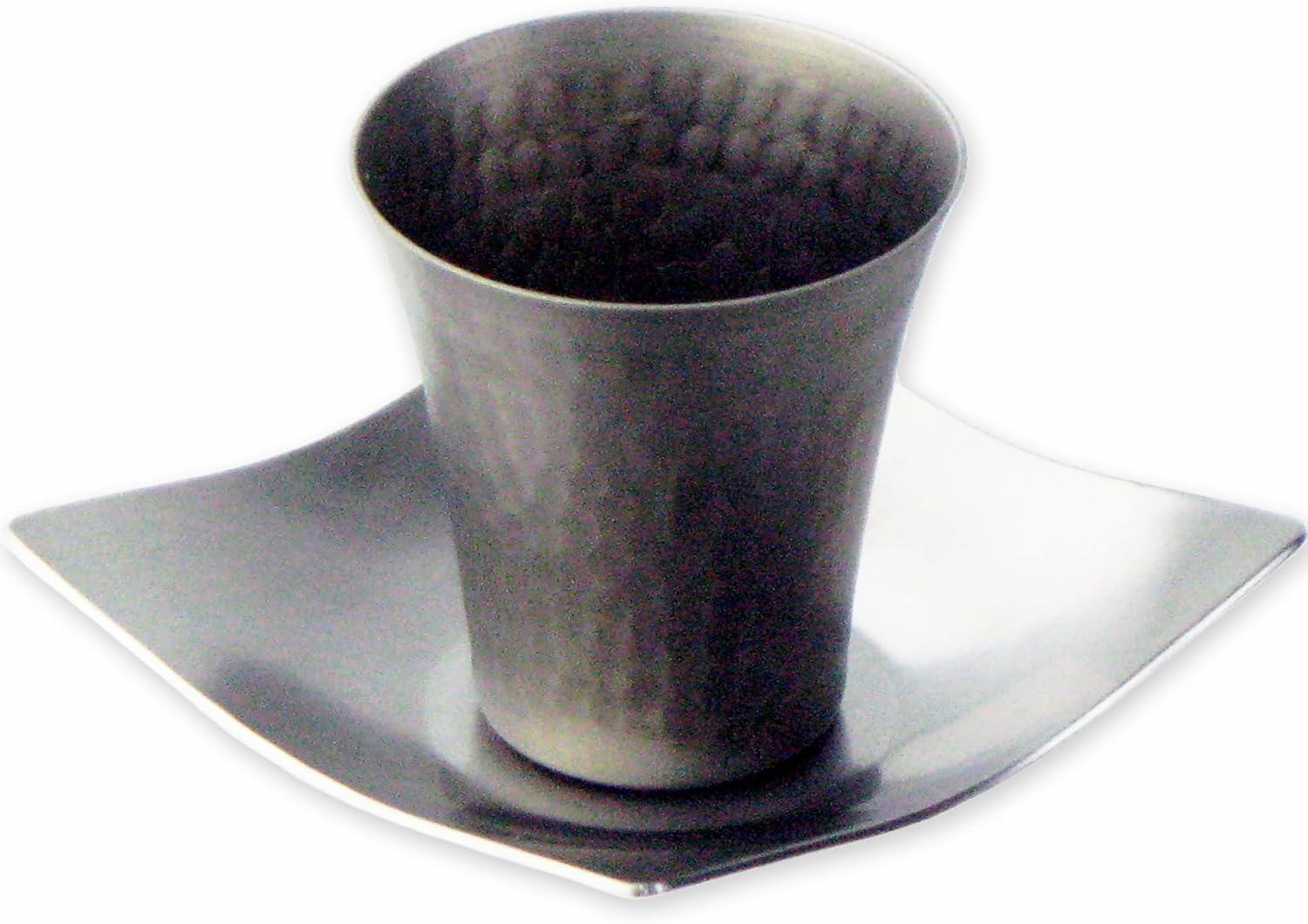 Nagao Ochoko Sake Glass, 2.4 fl oz (65 ml), Titanium, with Saucer, Spilled Sake Set, Made in Japan