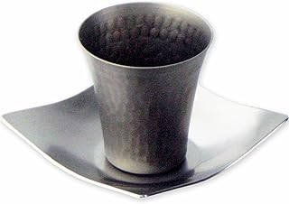 Nagao Ochoko Sake Glass, 2.4 fl oz (65 ml), Titanium, with Saucer, Spilled Sake Set, Made in Japan