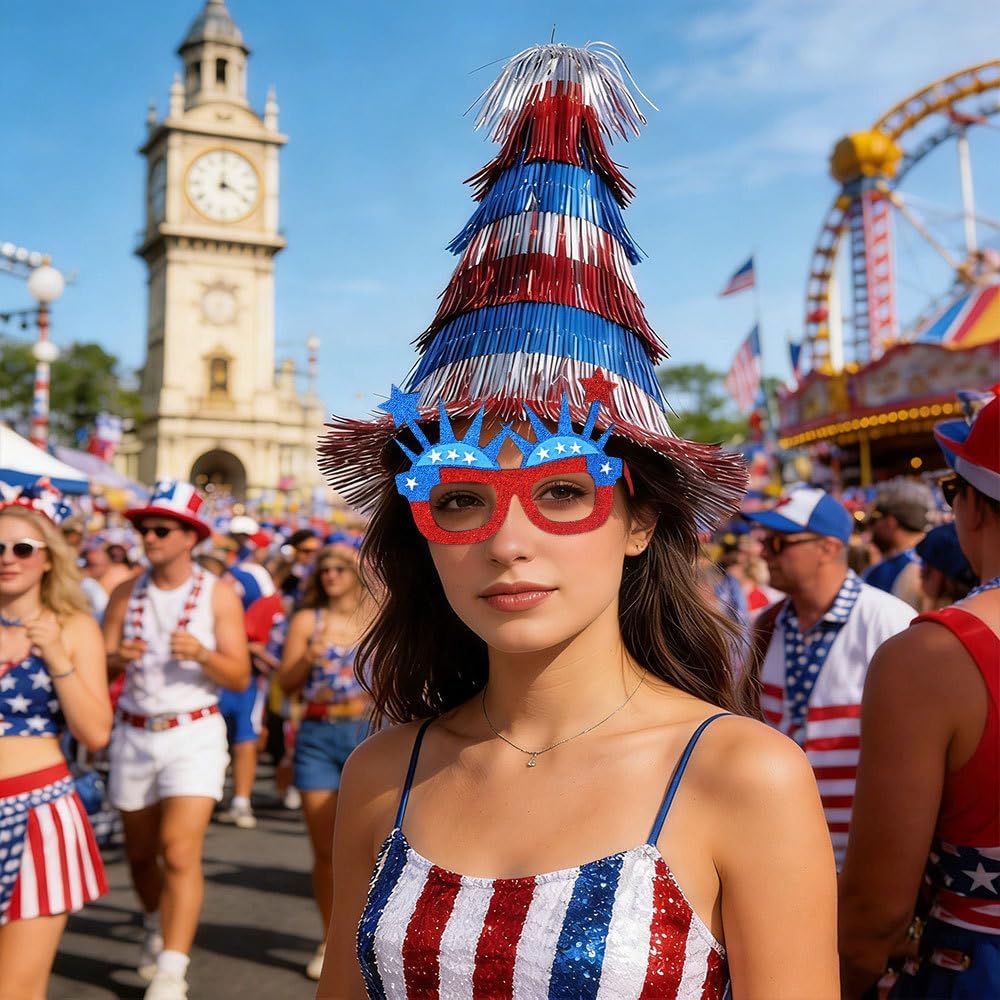 4th of July Party Hats Red Silver Blue hat Independence Day Party Headwear Photo Booth Props for Fourth of July Memorial Day Labor Day Celebrations