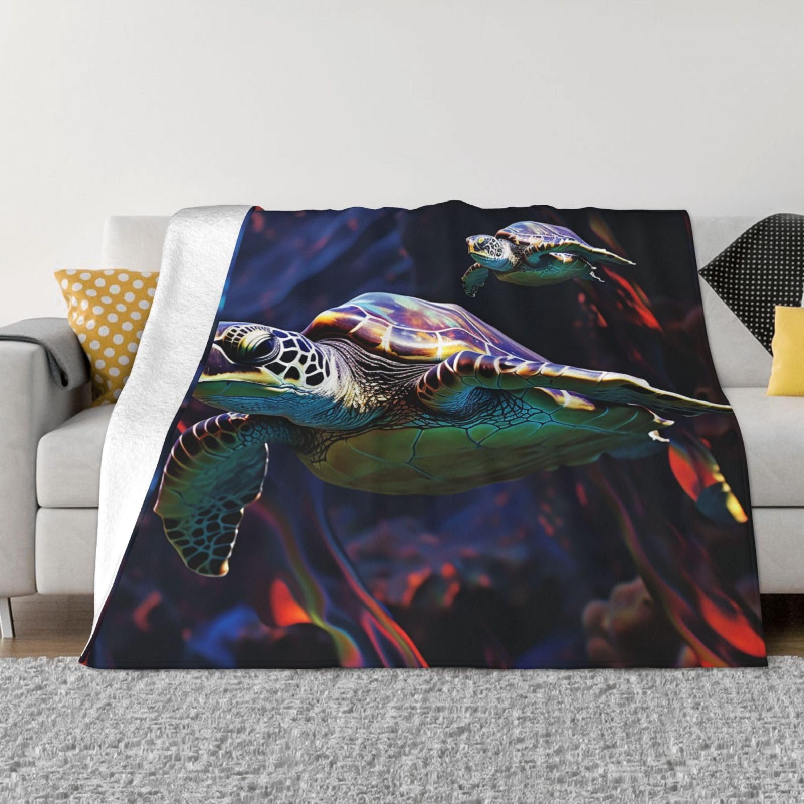 Couverture polaire tortue de mer tropicale flanelle légère chaude lit canapé voyage