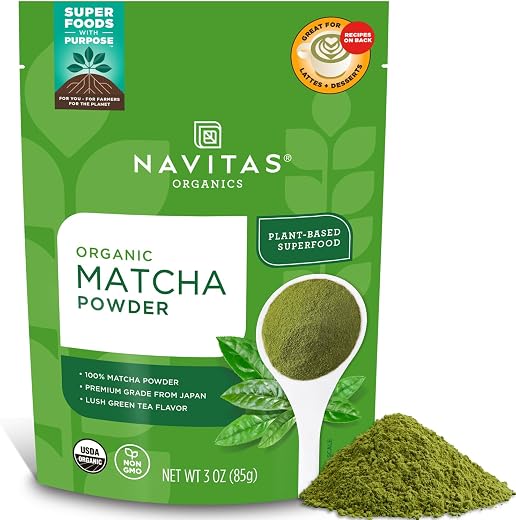 Navitas Organics Matcha Powder – For Tea, Lattes, Smoothies, Desserts & More – Energy & Antioxidants – Premium Culinary Grade – USDA Organic, Non GMO, Gluten Free, Kosher, Vegan (3oz. Bag 85 Servings)