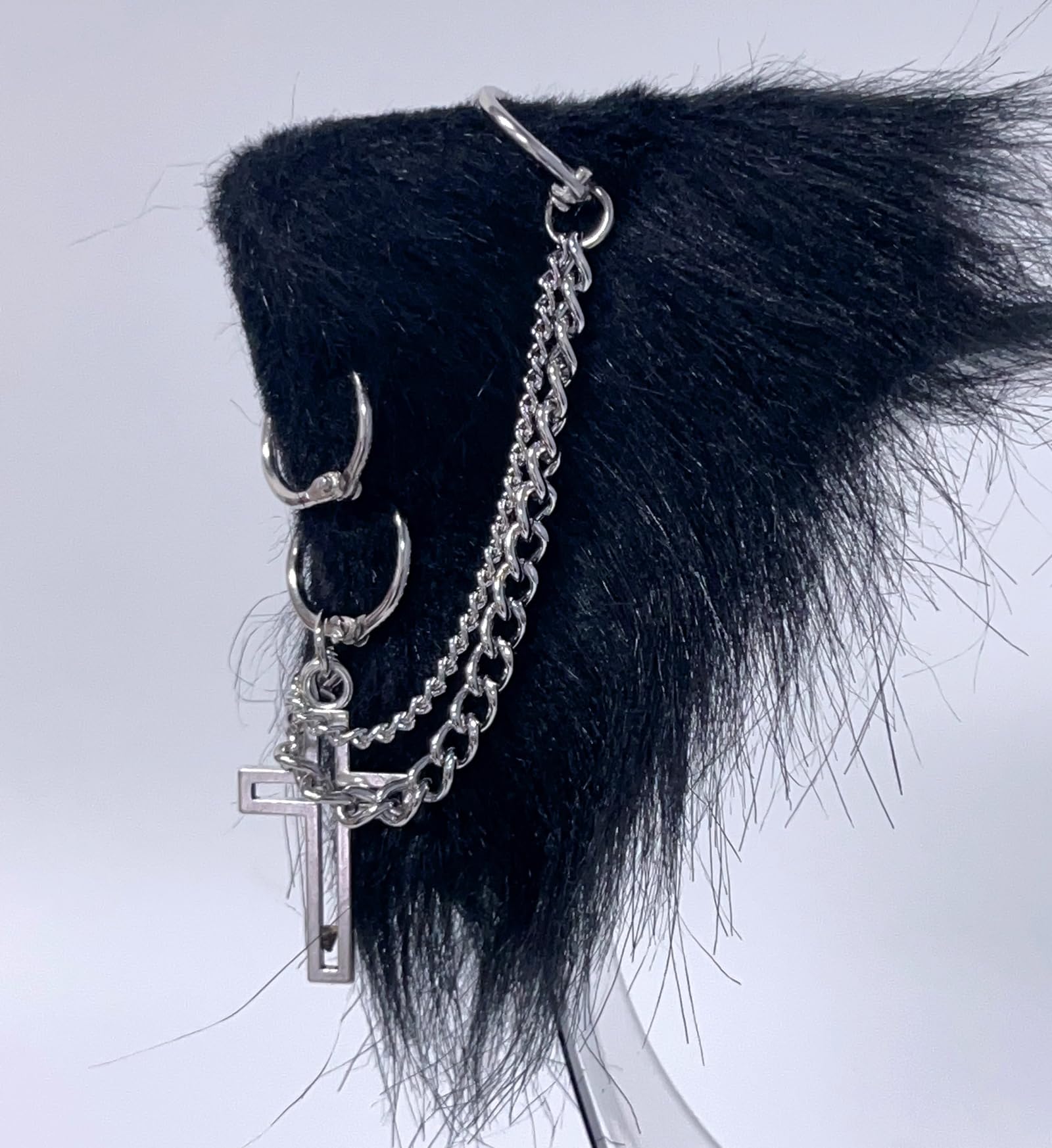 VIGVAN Cat Cosplay Ears Accessories Punk Gothic Cross Cat Ears Headbands Clips: Black