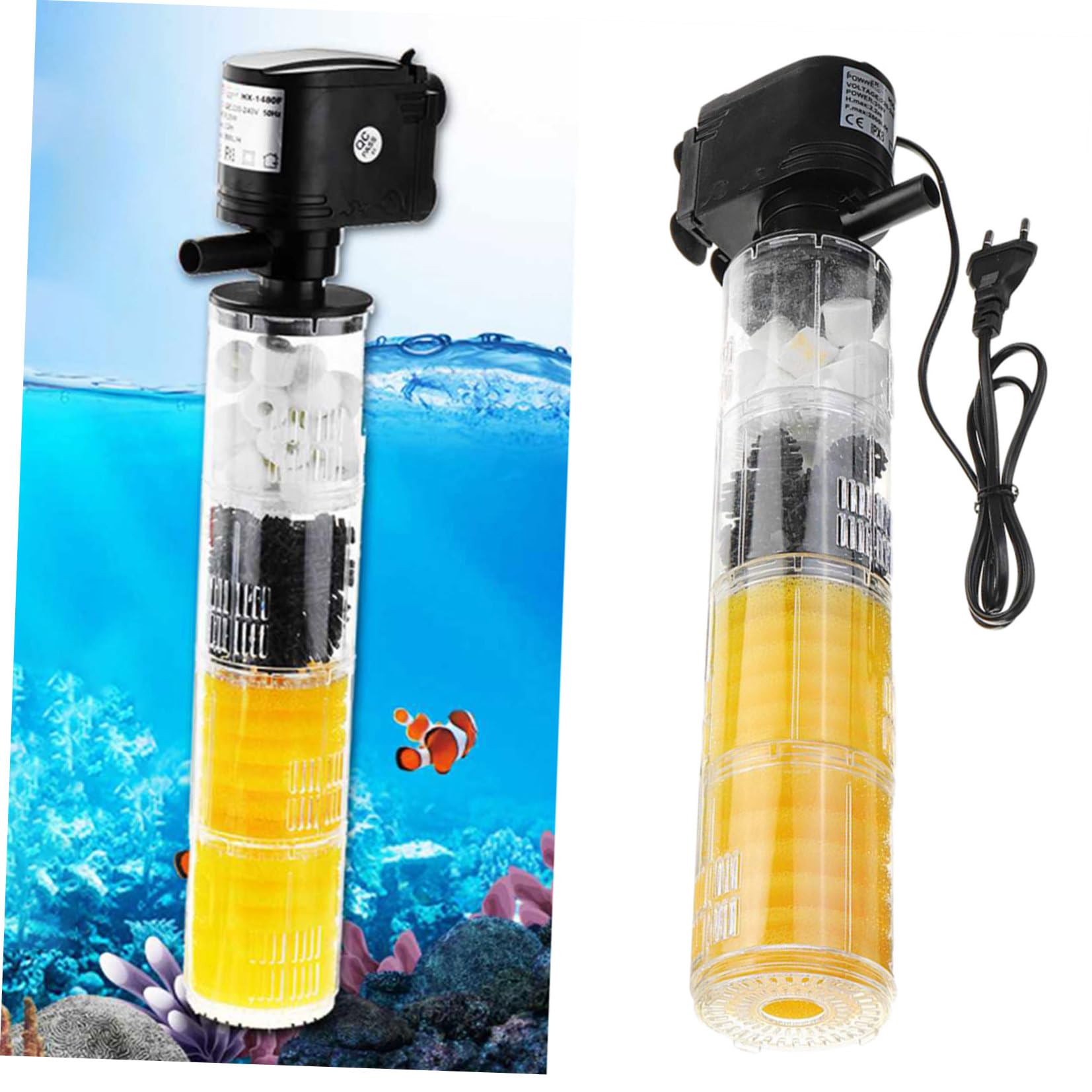 in 1 Aquarienfilter Eckfilter aus Kunststoff mit 4 Filterschichten Einfache Reinigung und Wasseroxygenation für Aquarium und Fischbecken Modell 1480f