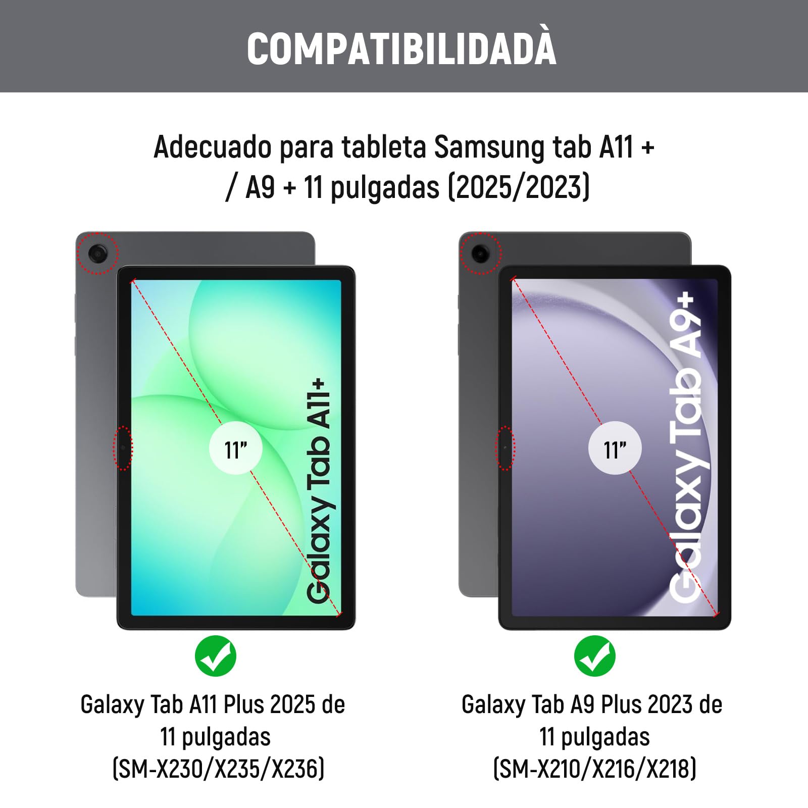Lielax Funda con Teclado Español Ñ para Samsung Galaxy Tab A9+/A11+ 11 Pulgada, Teclado Bluetooth Magnético Desmontable para Galaxy Tab A11 Plus 2025/A9 Plus 2023, Negro