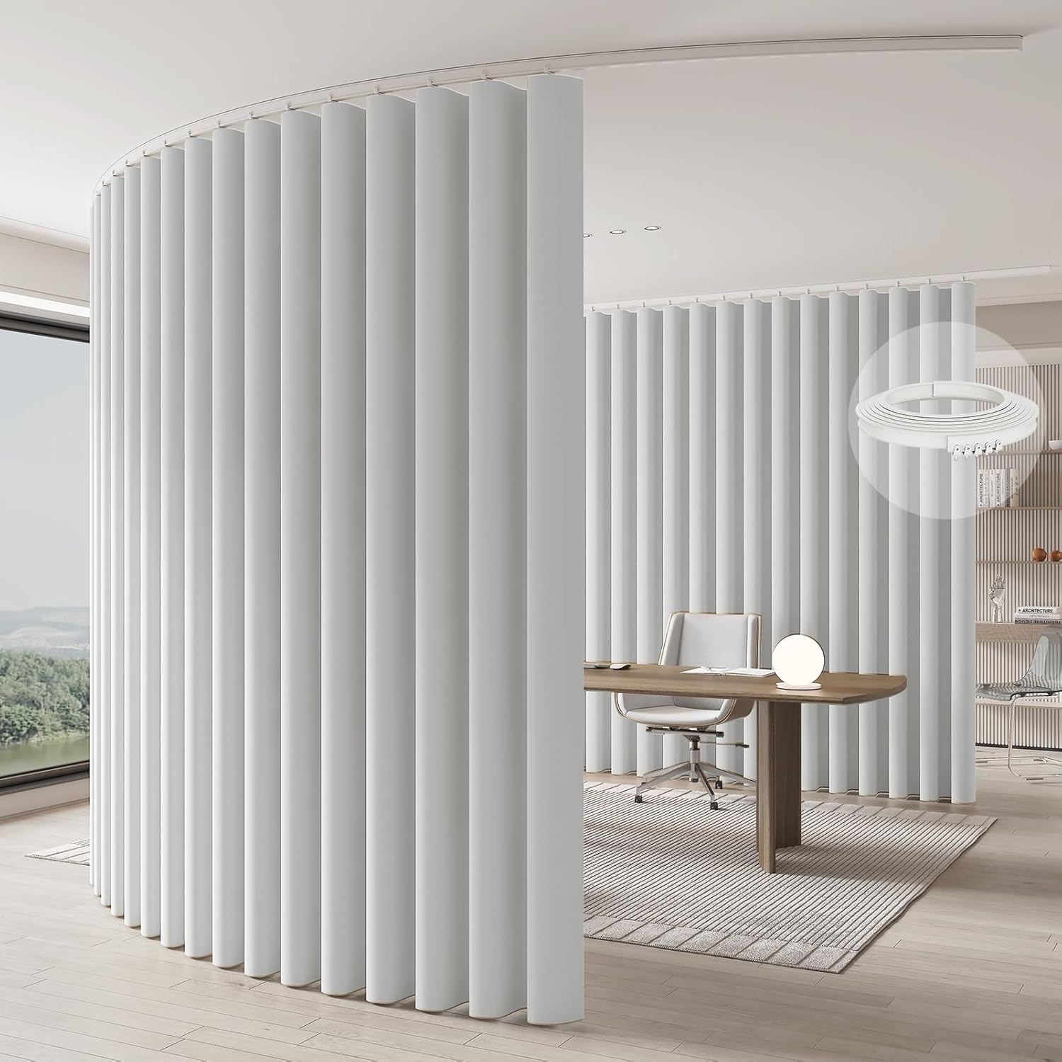 room divider curtains ceiling curtain track set for blackout and privacy (include?white curtain×2 + white track×1) 196" w x 106" l white 196"w x 106"l (pack of 1)