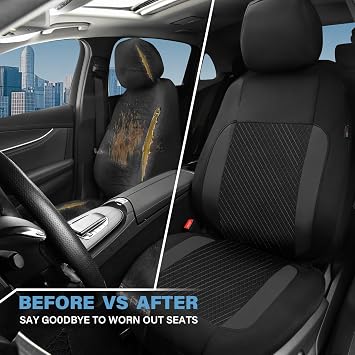 CAR-GRAND 3D Embossed Waterproof Seat Covers for Car, EVA Neoprene Car Seat Cover Full Set,Universal Automotive SUV Sedan Truck, Airbag Compatible,3 Zipper Rear Armrest (Black)