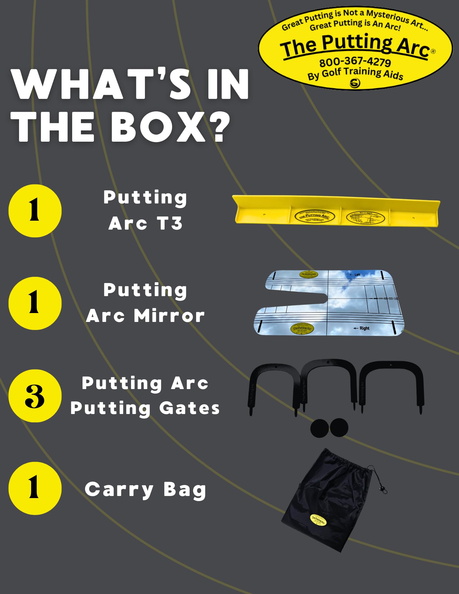 The Putting Arc T3 Mirror Bundle - Golf Putting Trainer Aid for Accuracy, Alignment, Stroke Path & Eye Line - Premium Putting Mirror for Practice & Drills