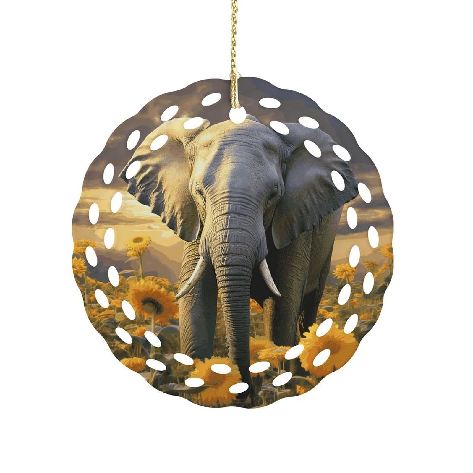 Fodpand Women's Style Elephant With Sunflower Ceramic Ornament For Home Decor 3.2" Round Tree Decoration Christmas Ornaments For Men Double-Sided Design