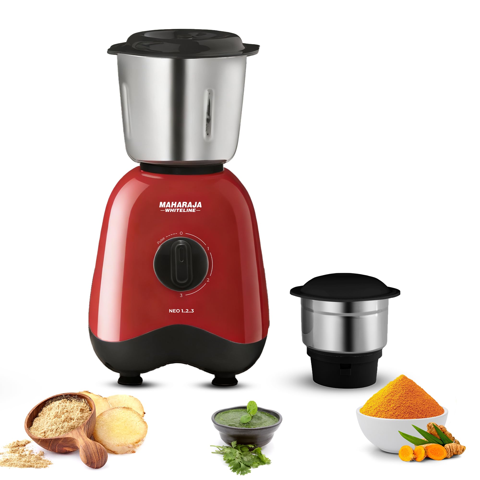 Maharaja Whiteline Neo 1..2..3 Mixer Grinder | 500 W Motor, 20,000 RPM | Long Running Time, Cooler Operation | Durable Coupler, Vacuum Foothold | Stainless Steel Blades | 2 Versatile Jars-image-40