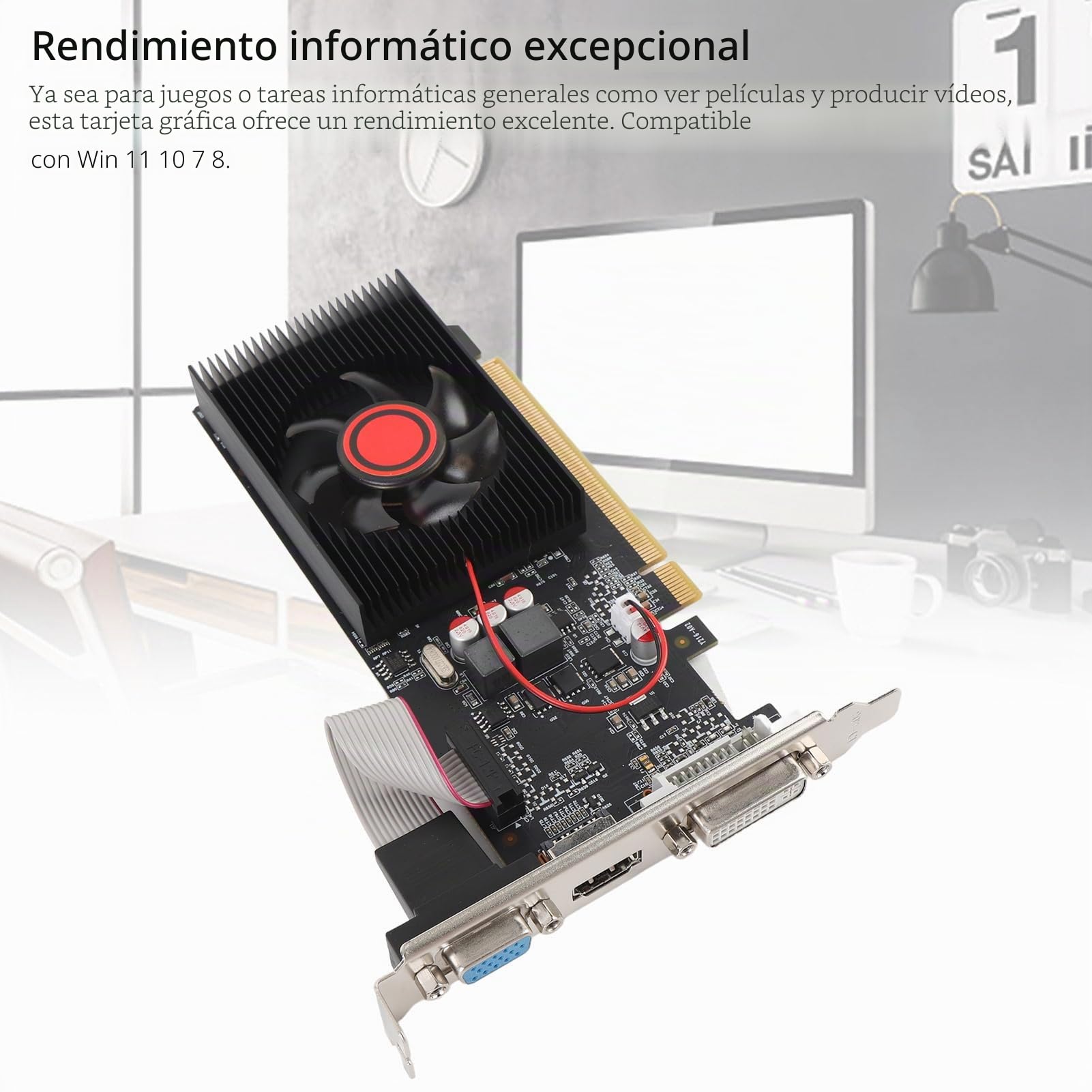 Tarjeta Gráfica, Tarjeta de Video de Juegos de 1 GB DDR3 64 bit, Interfaz PCI Express 2.0 16x, HDMI, DVI, VGA, Ventilador único, Tarjeta de Video de Computadora para Juegos de
