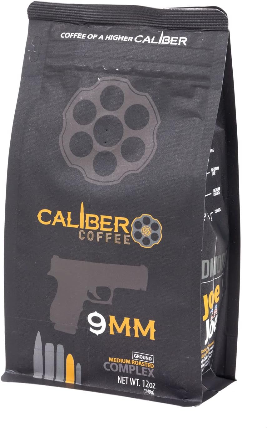 Caliber Coffee9MM Ground Medium Roast – Complex, Nutty, Caramel Flavors – 100% Artisan Roasted Arabica Coffee – Small-Batch, Hand-Crafted – Veteran Owned – 12oz Bag