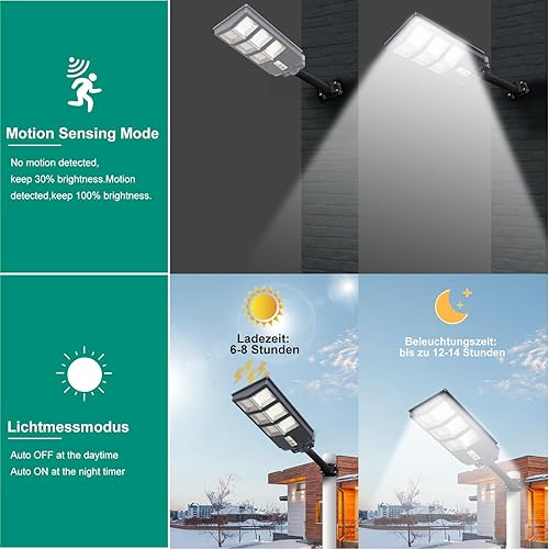 Miniatura 7 de Gebosun Luces solares de calle de 300 W para exteriores, 7000 K 30000 lm del atardecer al amanecer, luces de inundación solares de seguridad LED