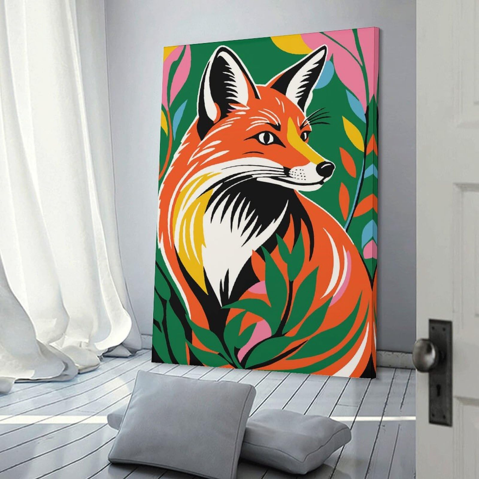 Junmoney Colorful Fox Canvas Wall Picture 20x30inch(50x75cm), for Study, Office Or Focused Interiors, Home Office Artwork with Decorative Appeal