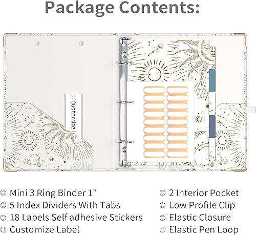 Miniatura 353 de Ospelelf Mini 3 Ring Binder, 2 Inch, Cute Pink Marble Binder for 5.5" x 8.5" with 5 Tab Dividers, File Folder Labels and Low Profile Clipboards